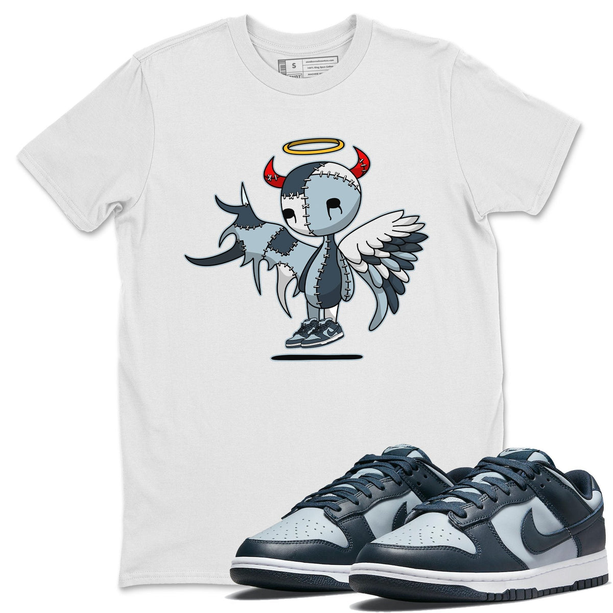 Dunk championship Grey Sneaker Match Tees Devil Angel Sneaker Tees Dunk championship Grey Jordan to match sneaker T-Shirt Crew Neck Shirts