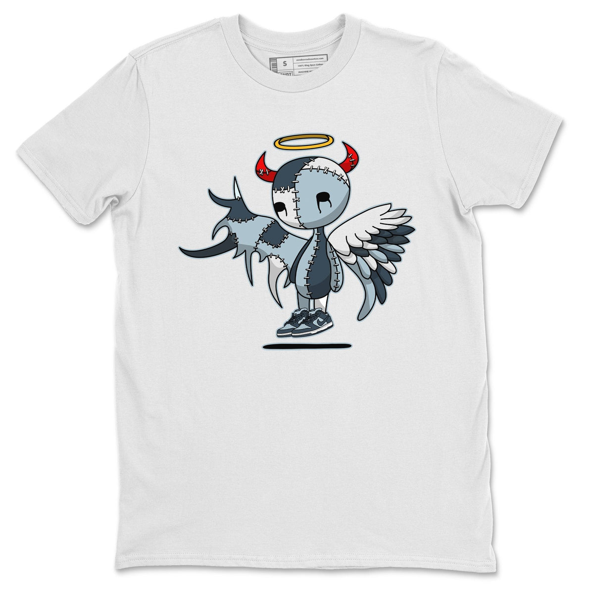 Dunk championship Grey Sneaker Match Tees Devil Angel Sneaker Tees Dunk championship Grey Jordan to match sneaker T-Shirt Crew Neck Shirts
