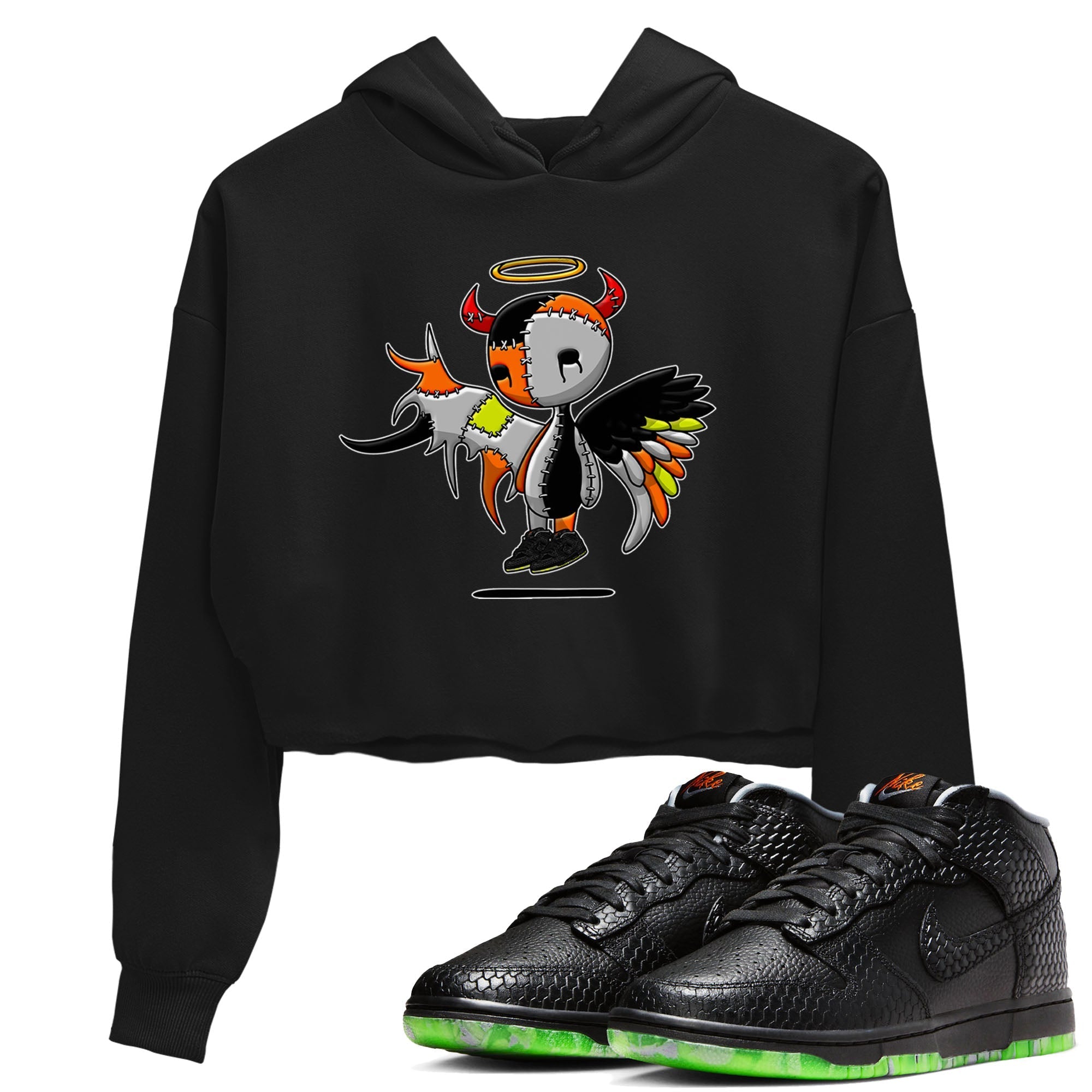 Nike Dunk Halloween shirt to match jordans Devil Angel sneaker tees Nike Dunk Mid Halloween Drip Gear Zone Sneaker Matching Clothing Brand Black 1 Crop T-Shirt