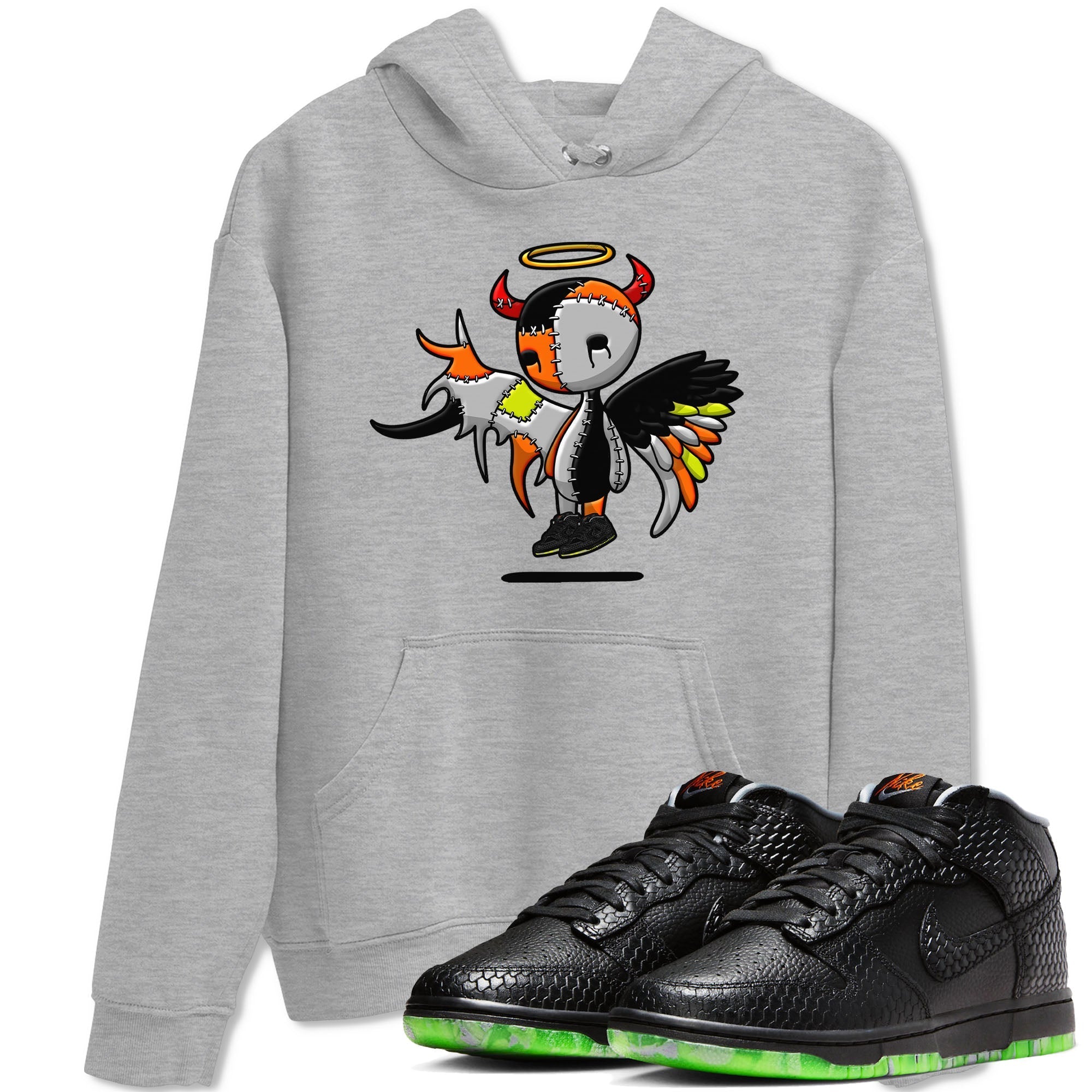 Nike Dunk Halloween shirt to match jordans Devil Angel sneaker tees Nike Dunk Mid Halloween Drip Gear Zone Sneaker Matching Clothing Brand Unisex Sneaker Tee Heather Grey 1 T-Shirt