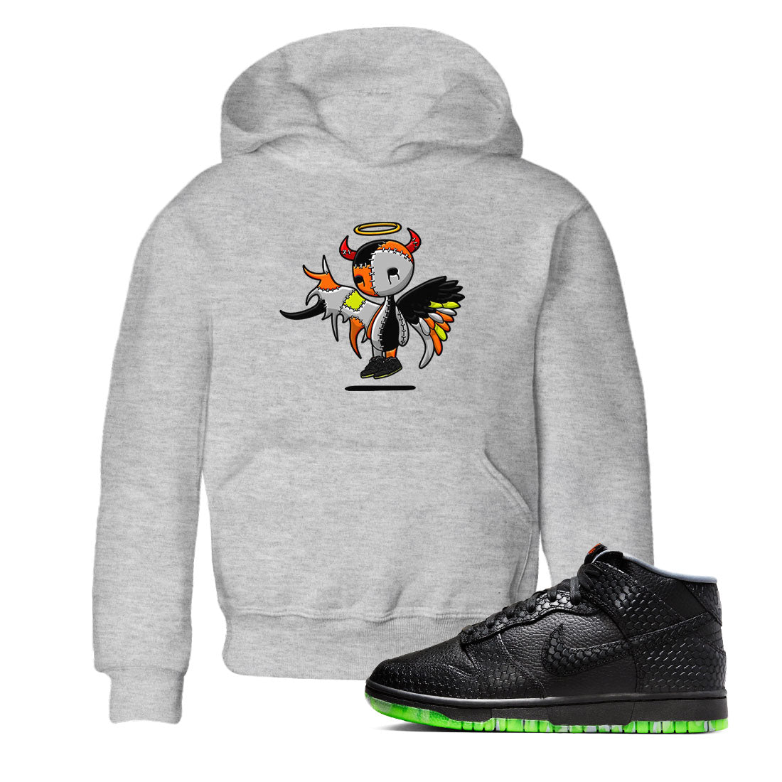 Nike Dunk Halloween shirt to match jordans Devil Angel sneaker tees Nike Dunk Mid Halloween Drip Gear Zone Sneaker Matching Clothing Brand Baby Toddler Heather Grey 1 T-Shirt