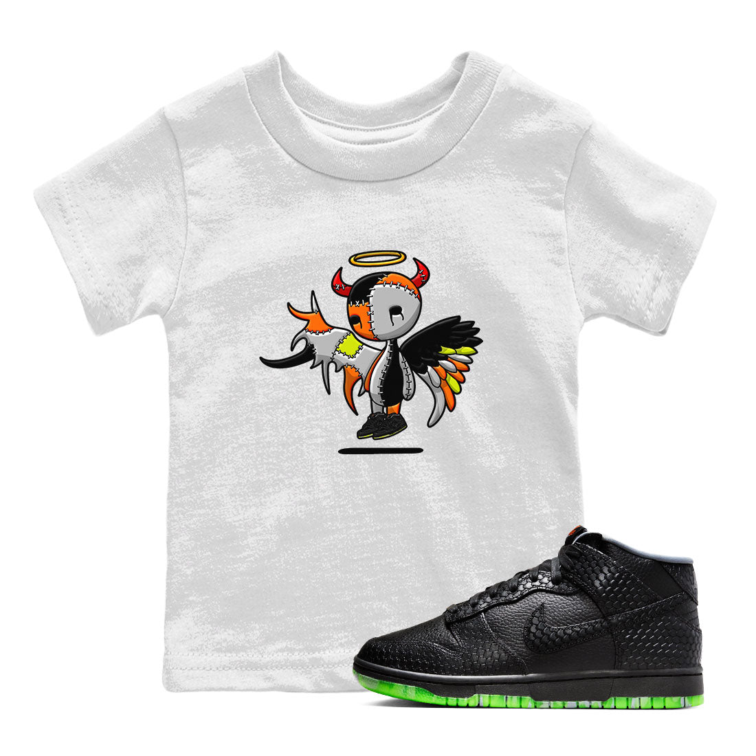Nike Dunk Halloween shirt to match jordans Devil Angel sneaker tees Nike Dunk Mid Halloween Drip Gear Zone Sneaker Matching Clothing Brand Baby Toddler White 1 T-Shirt
