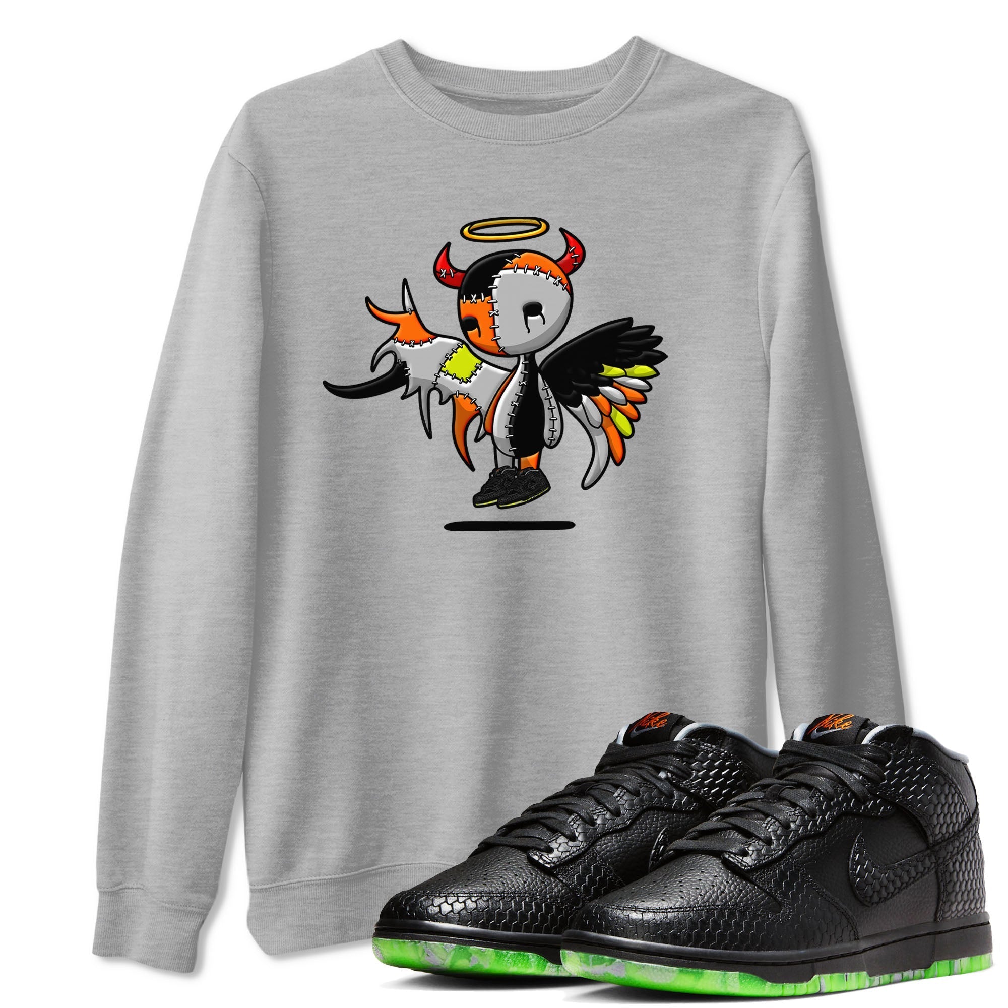 Nike Dunk Halloween shirt to match jordans Devil Angel sneaker tees Nike Dunk Mid Halloween Drip Gear Zone Sneaker Matching Clothing Brand Unisex Sneaker Tee Heather Grey 1 T-Shirt