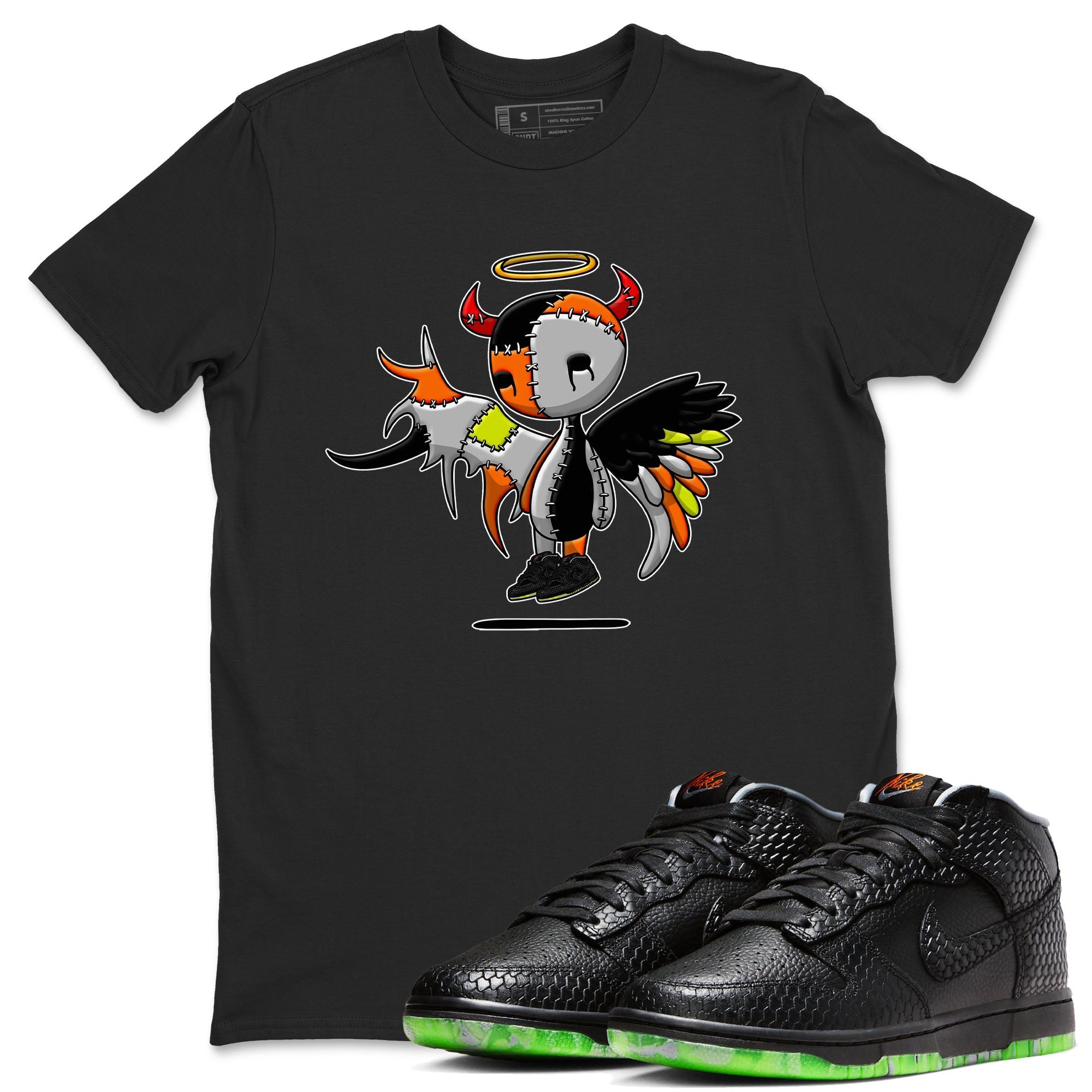 Nike Dunk Halloween shirt to match jordans Devil Angel sneaker tees Nike Dunk Mid Halloween Drip Gear Zone Sneaker Matching Clothing Brand Unisex Sneaker Tee Black 1 T-Shirt