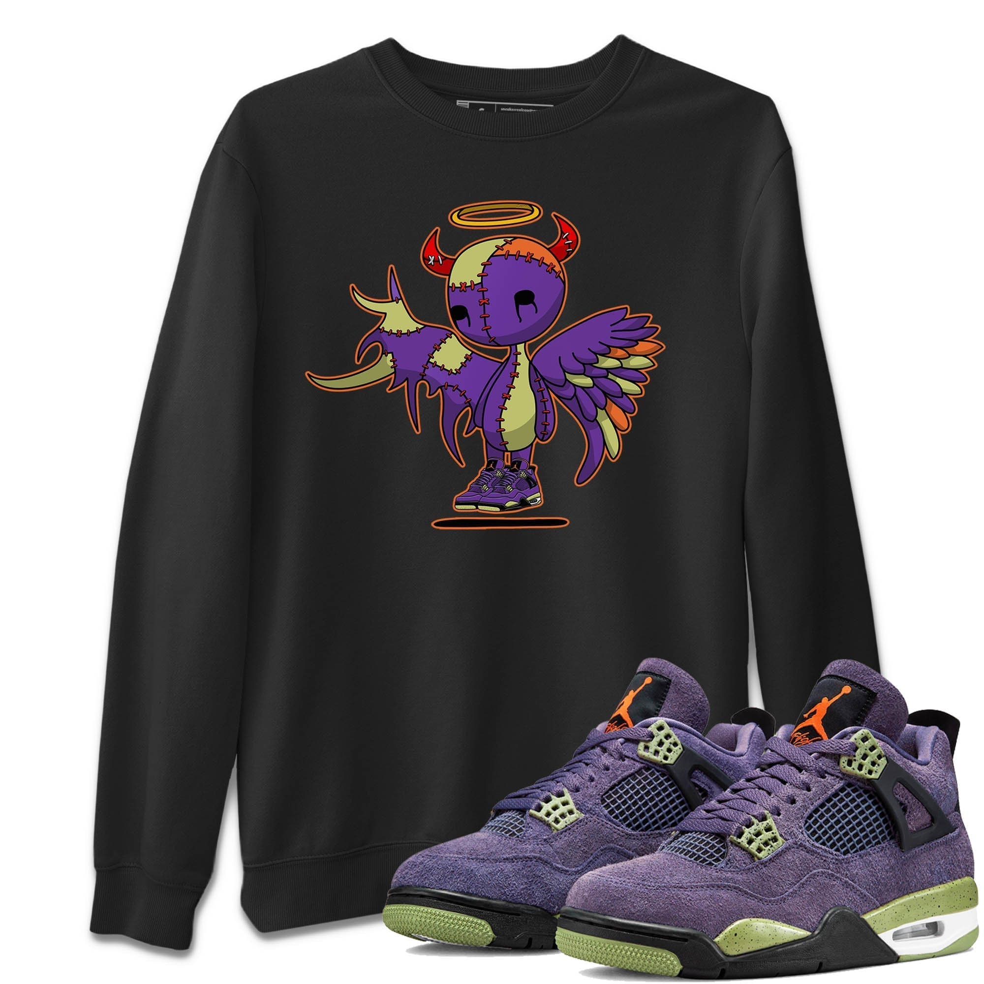 Jordan 4 Canyon Purple Sneaker Matching T-Shirt Devil Angel Sneaker Tees Jordan 4 Canyon Purple Sneaker Release Tees Crew Neck Tees