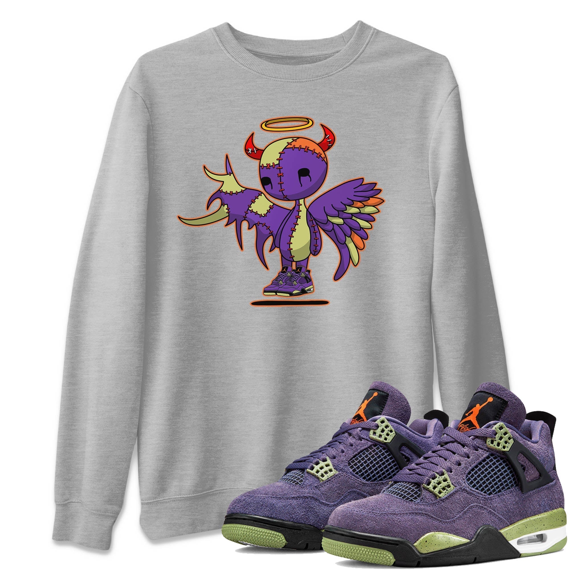 Jordan 4 Canyon Purple Sneaker Matching T-Shirt Devil Angel Sneaker Tees Jordan 4 Canyon Purple Sneaker Release Tees Crew Neck Tees
