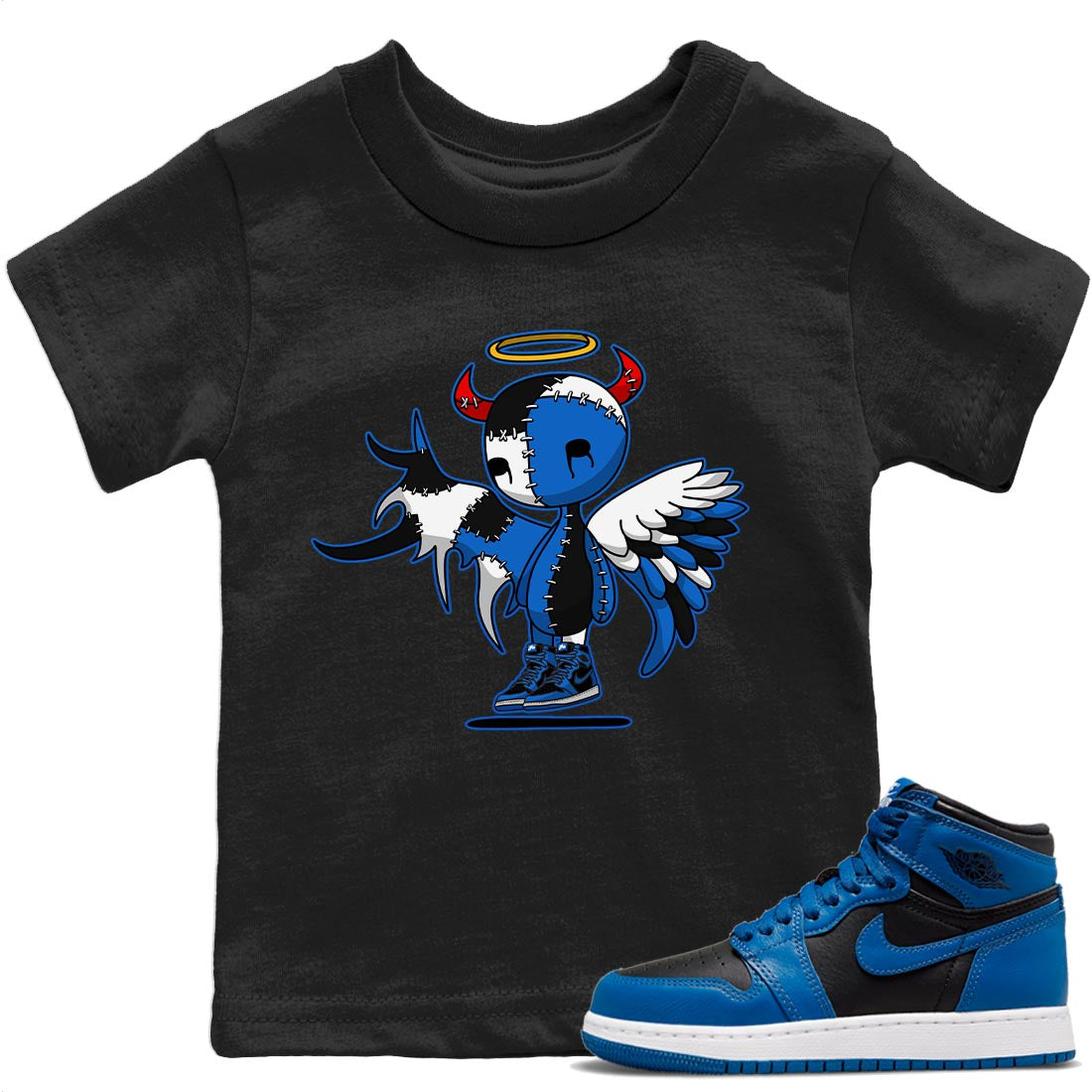 Jordan 1 Dark Marina Blue Sneaker Matching T-Shirt Devil Angel Sneaker Tees Jordan 1 Dark Marina Blue Sneaker Release Tees Kids Shirts