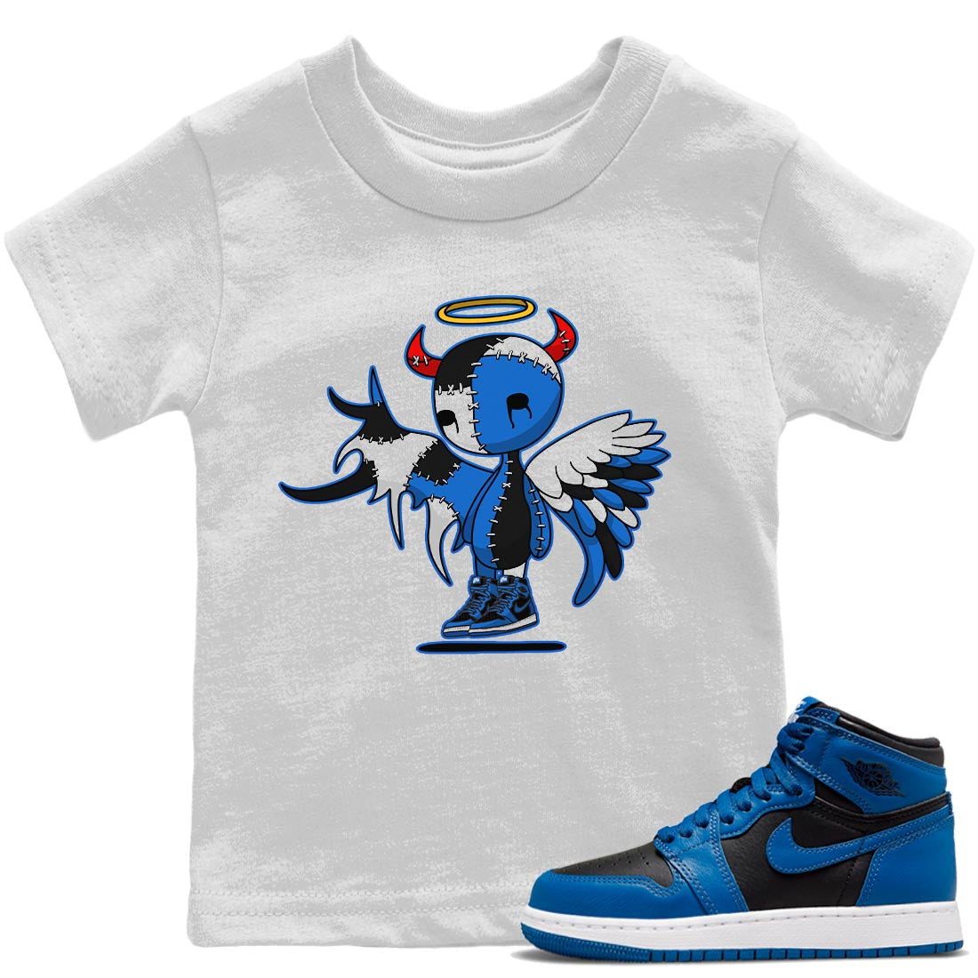 Jordan 1 Dark Marina Blue Sneaker Matching T-Shirt Devil Angel Sneaker Tees Jordan 1 Dark Marina Blue Sneaker Release Tees Kids Shirts