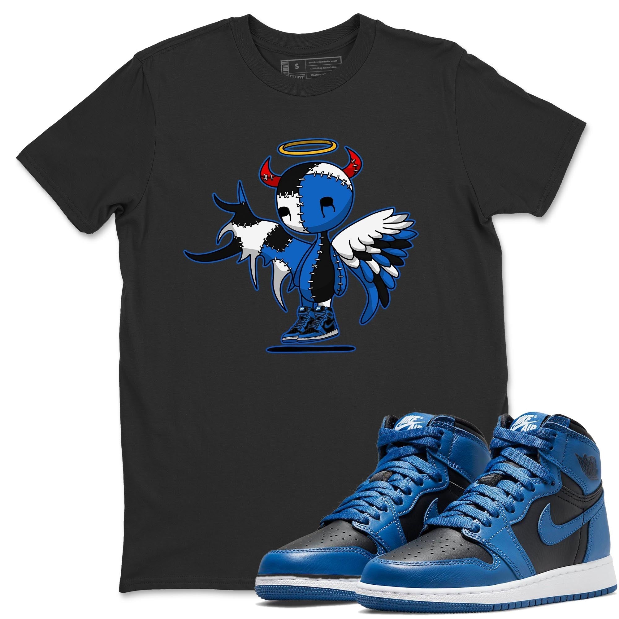 Jordan 1 Dark Marina Blue Sneaker Matching T-Shirt Devil Angel Sneaker Tees Jordan 1 Dark Marina Blue Sneaker Release Tees Crew Neck Tees