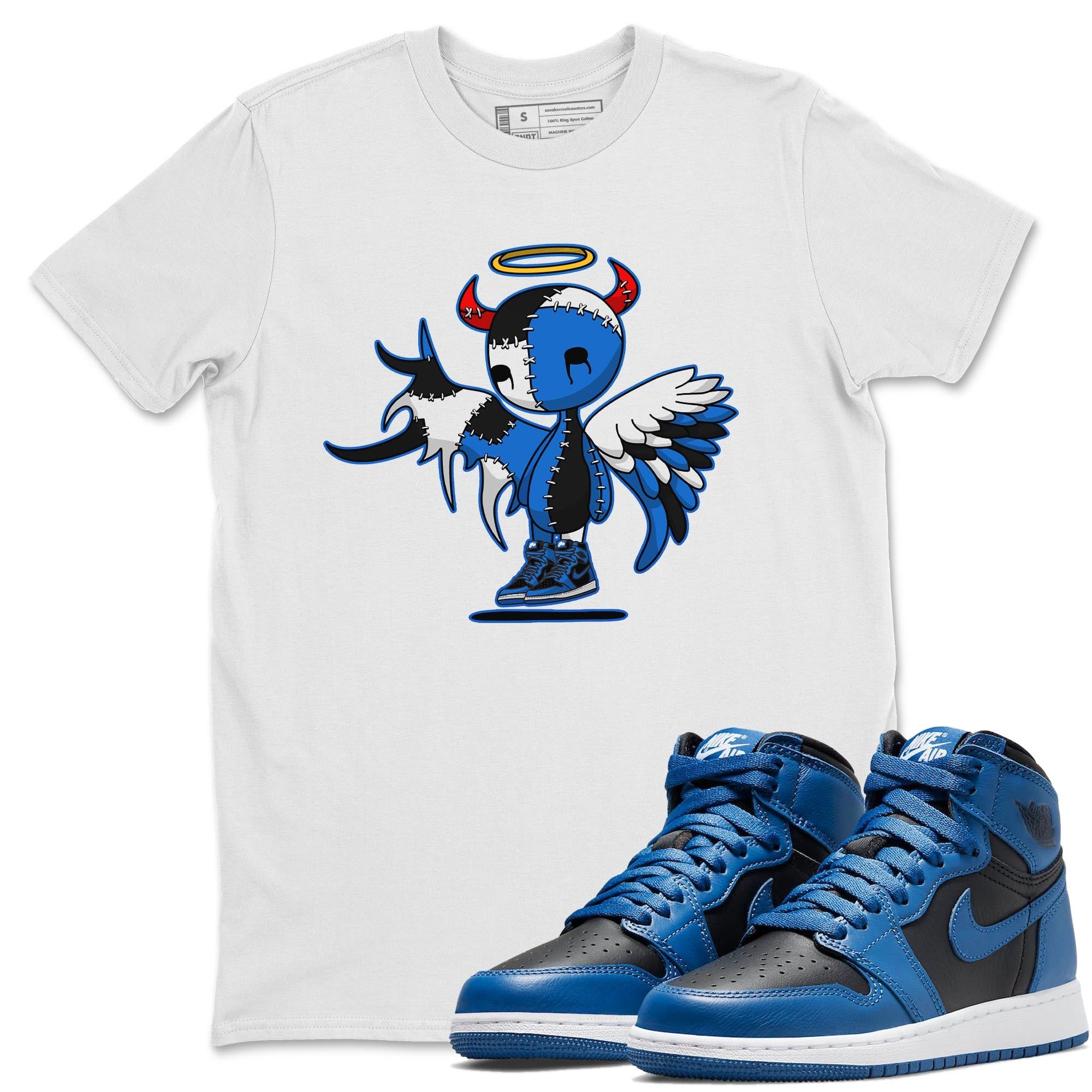 Jordan 1 Dark Marina Blue Sneaker Matching T-Shirt Devil Angel Sneaker Tees Jordan 1 Dark Marina Blue Sneaker Release Tees Crew Neck Tees