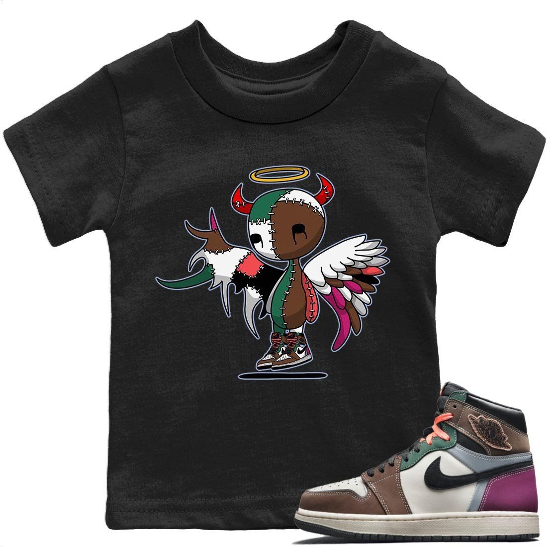 Jordan 1 Hand Crafted Sneaker Matching T-Shirt Devil Angel Sneaker Tees Jordan 1 Hand Crafted Sneaker Release Tees Kids Shirts
