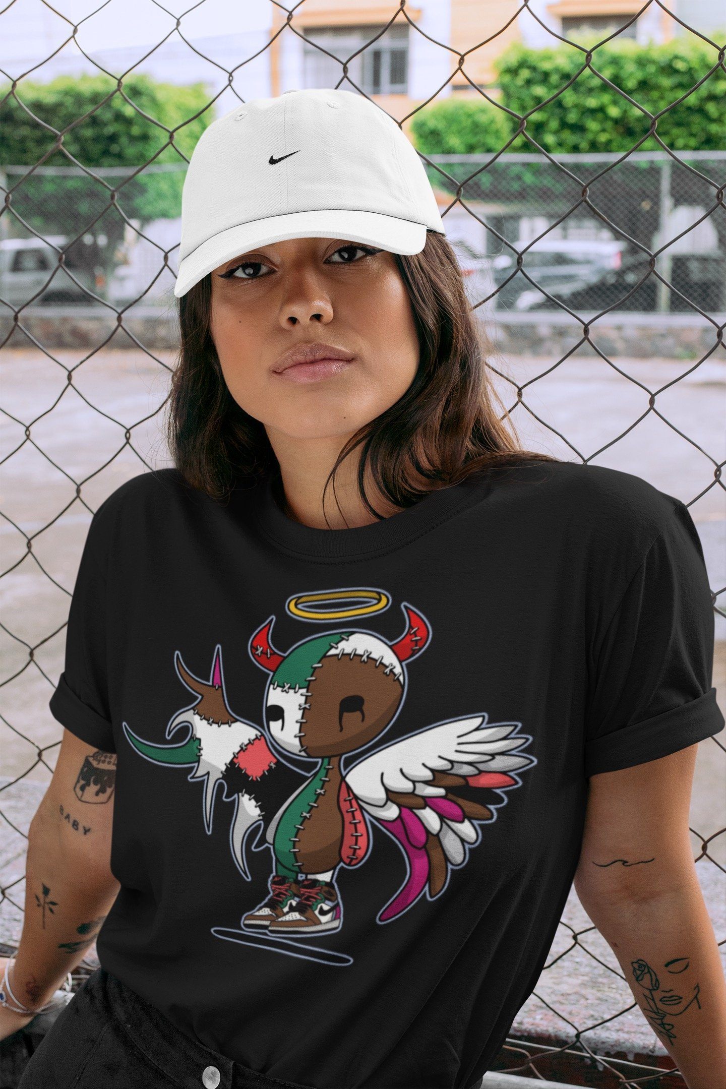 Jordan 1 Hand Crafted Sneaker Matching T-Shirt Devil Angel Sneaker Tees Jordan 1 Hand Crafted Sneaker Release Tees Crew Neck Tees