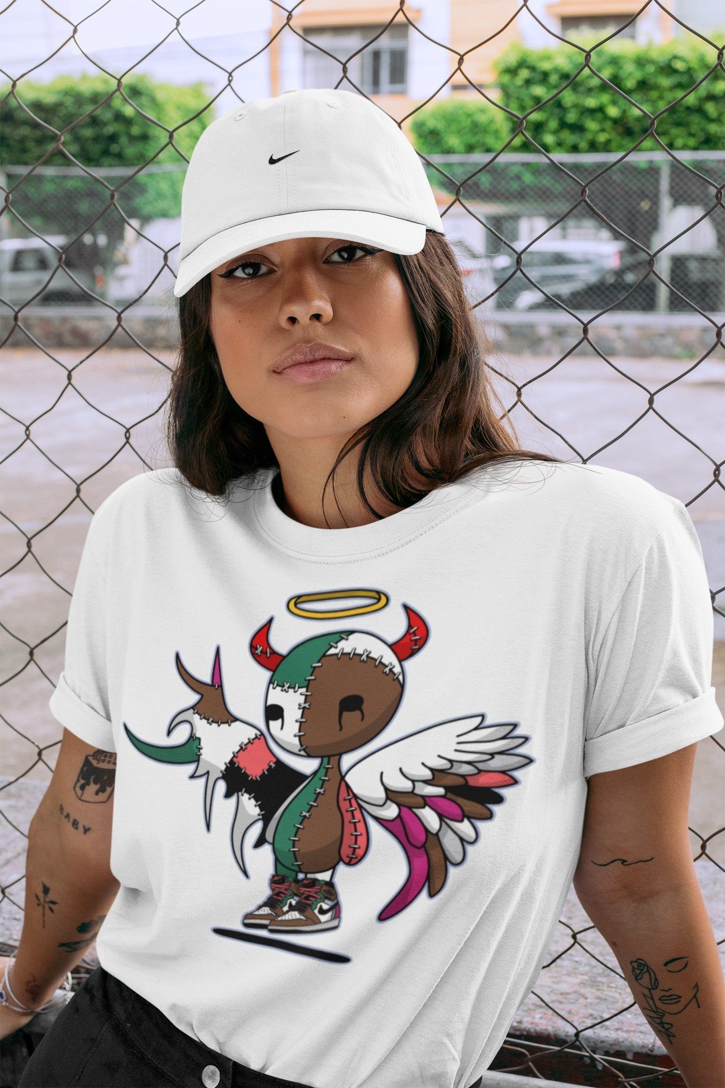 Jordan 1 Hand Crafted Sneaker Matching T-Shirt Devil Angel Sneaker Tees Jordan 1 Hand Crafted Sneaker Release Tees Crew Neck Tees