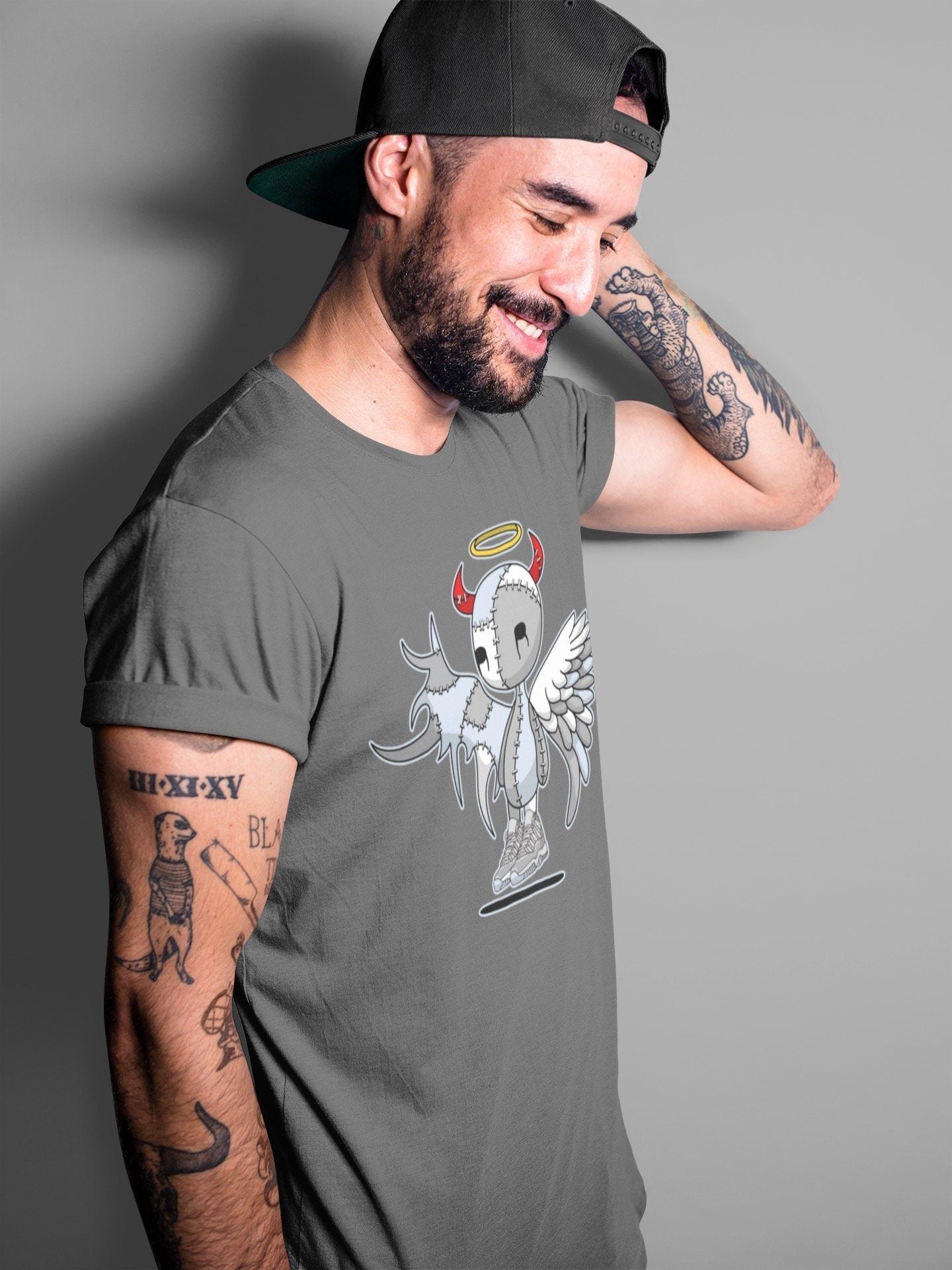 Jordan 11 Cool Grey Shirt To Match Jordans Devil Angel Sneaker Tees Jordan 11 Cool Grey Drip Gear Zone Sneaker Matching Clothing Unisex Shirts