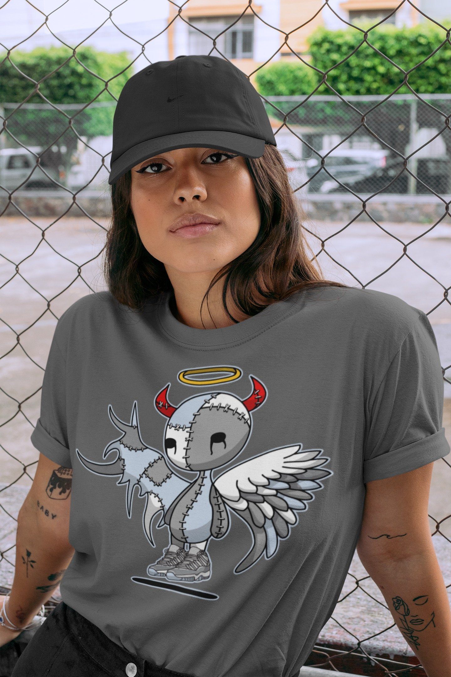 Jordan 11 Cool Grey Shirt To Match Jordans Devil Angel Sneaker Tees Jordan 11 Cool Grey Drip Gear Zone Sneaker Matching Clothing Unisex Shirts