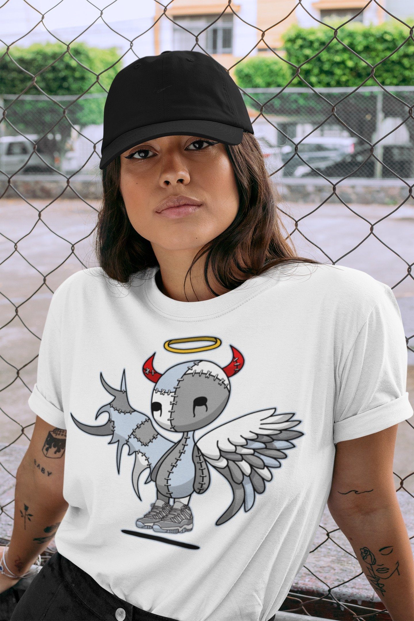 Jordan 11 Cool Grey Shirt To Match Jordans Devil Angel Sneaker Tees Jordan 11 Cool Grey Drip Gear Zone Sneaker Matching Clothing Unisex Shirts