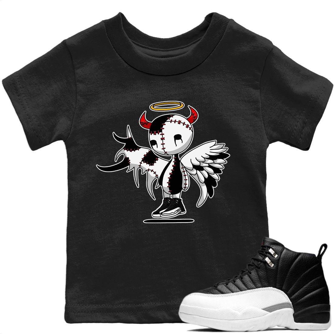 Jordan 12 Playoffs Sneaker Matching T-Shirt Devil Angel Sneaker Tees Jordan 12 Playoffs Sneaker Release Tees Kids Shirts