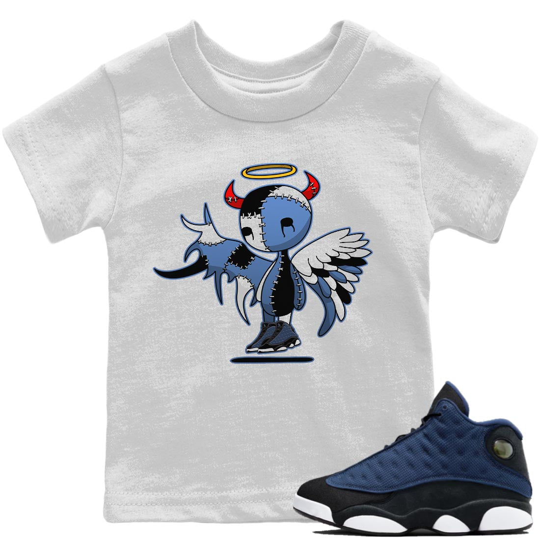 Jordan 13 Brave Blue Sneaker Matching T-Shirt Devil Angel Sneaker Tees Jordan 13 Brave Blue Sneaker Release Tees Kids Shirts