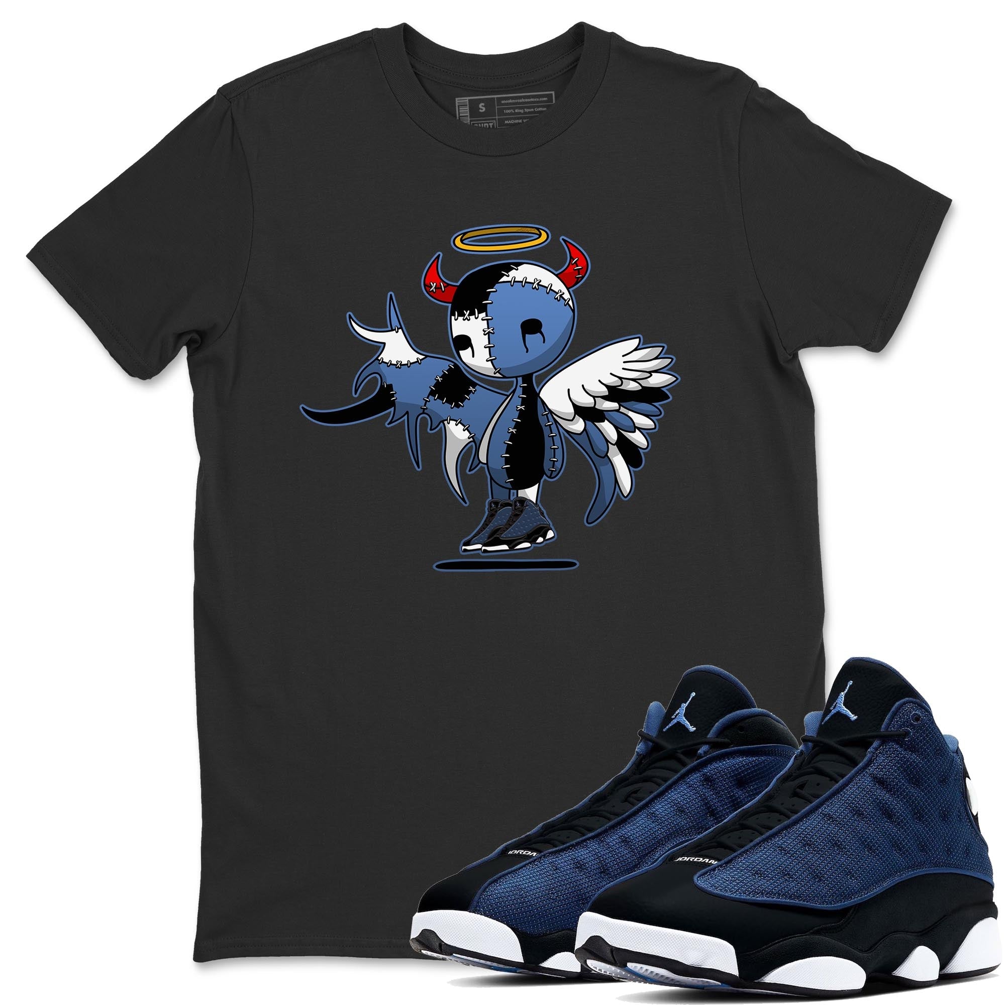 Jordan 13 Brave Blue Sneaker Matching T-Shirt Devil Angel Sneaker Tees Jordan 13 Brave Blue Sneaker Release Tees Crew Neck Tees