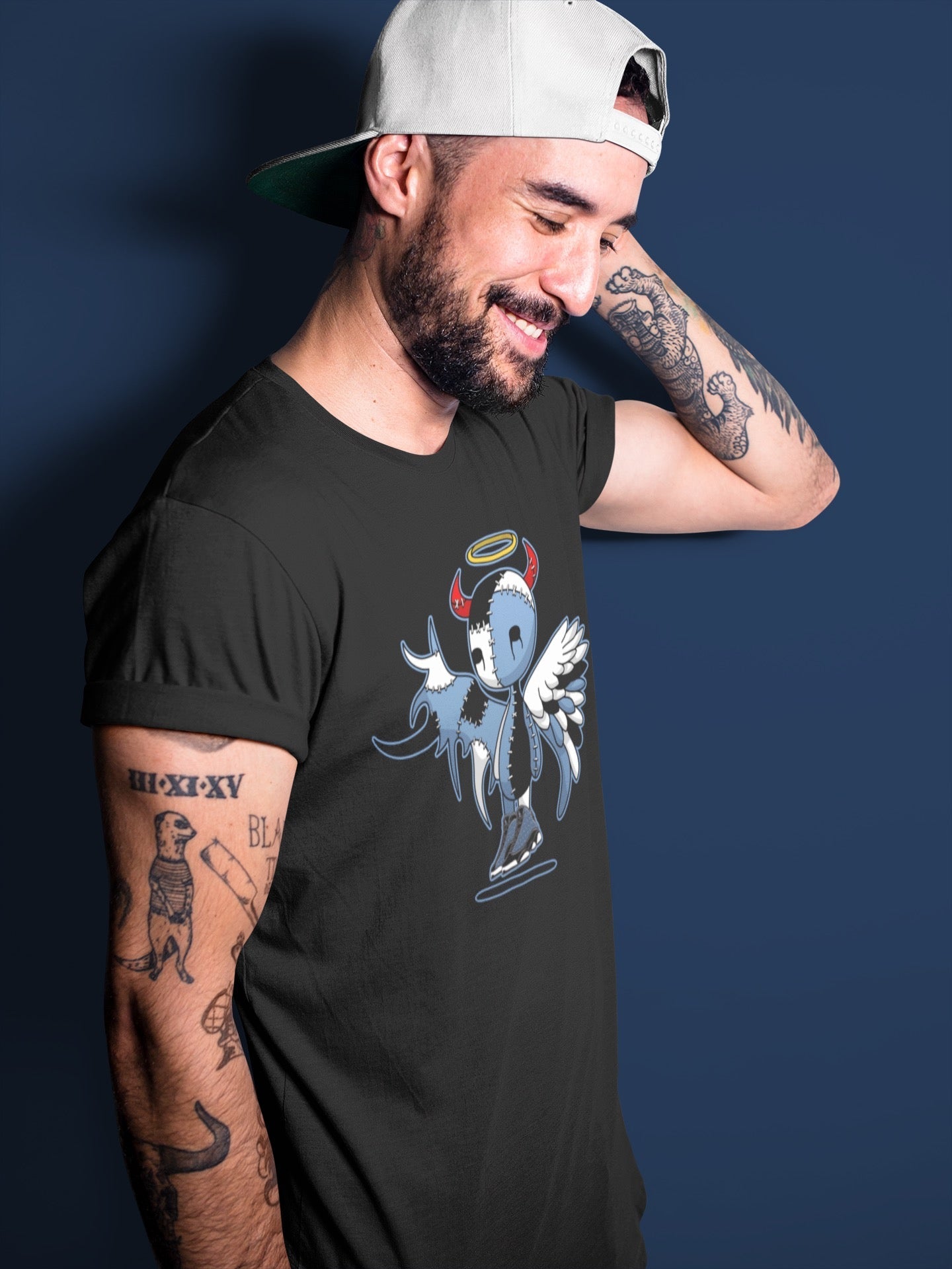 Jordan 13 Brave Blue Sneaker Matching T-Shirt Devil Angel Sneaker Tees Jordan 13 Brave Blue Sneaker Release Tees Crew Neck Tees