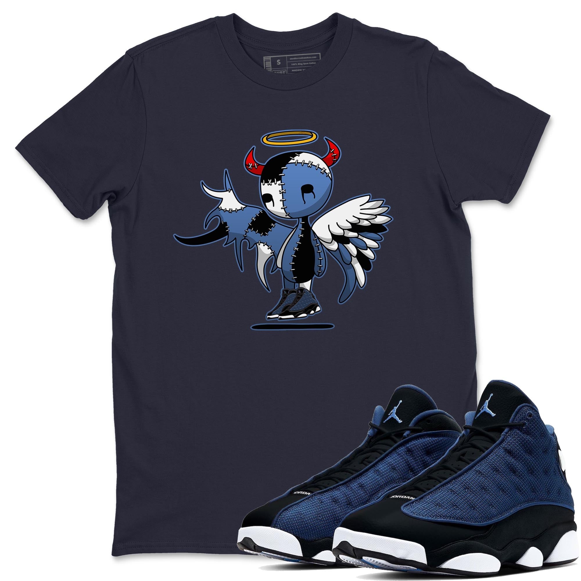 Jordan 13 Brave Blue Sneaker Matching T-Shirt Devil Angel Sneaker Tees Jordan 13 Brave Blue Sneaker Release Tees Crew Neck Tees