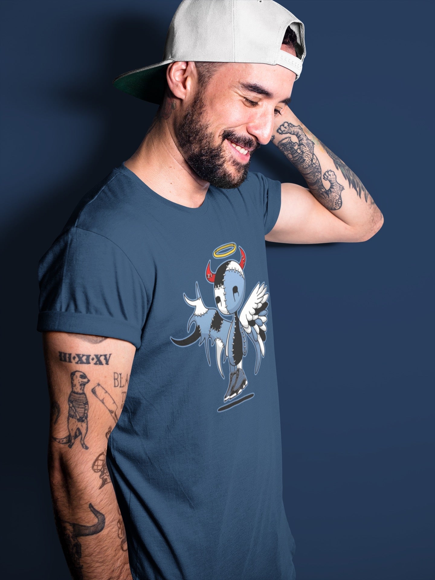 Jordan 13 Brave Blue Sneaker Matching T-Shirt Devil Angel Sneaker Tees Jordan 13 Brave Blue Sneaker Release Tees Crew Neck Tees