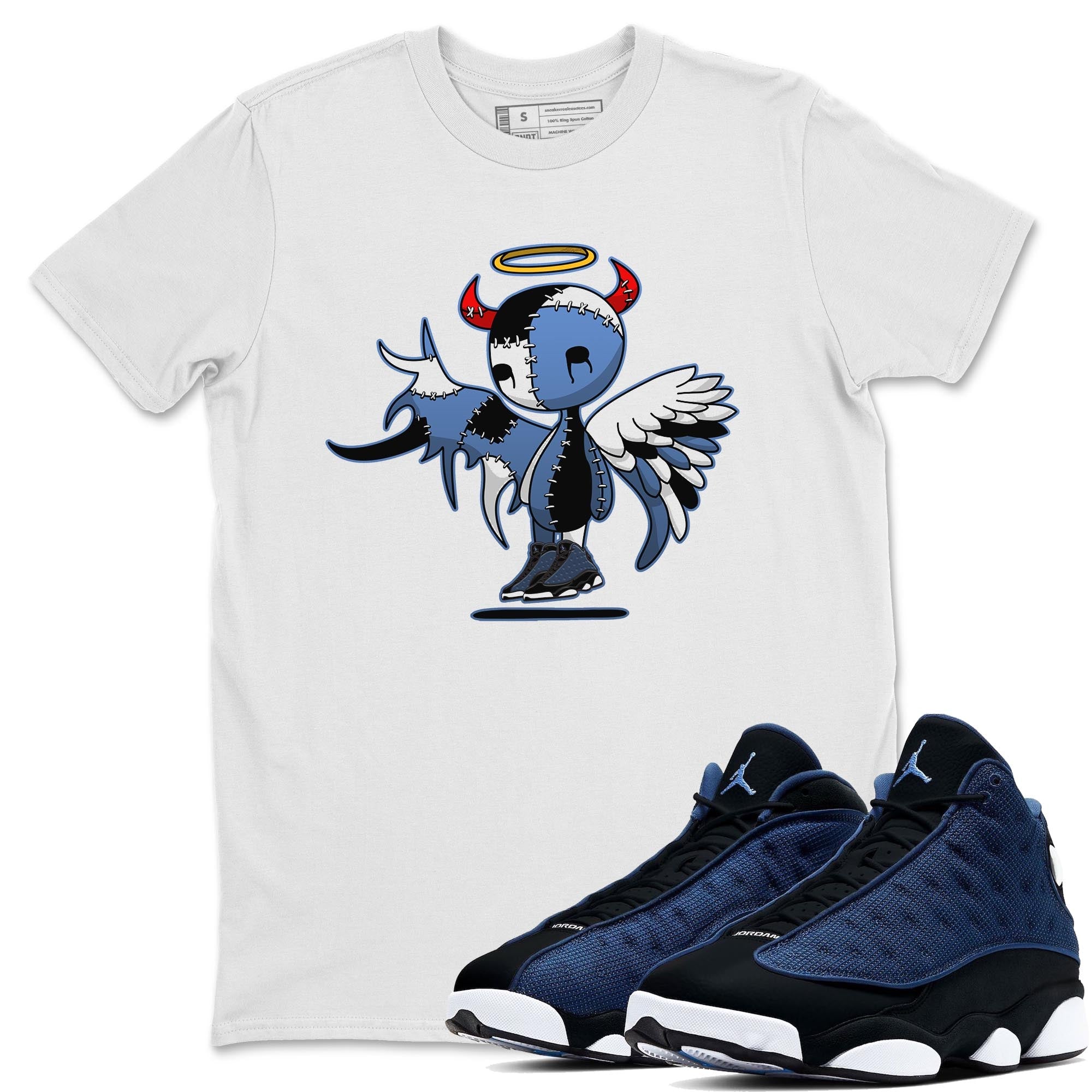 Jordan 13 Brave Blue Sneaker Matching T-Shirt Devil Angel Sneaker Tees Jordan 13 Brave Blue Sneaker Release Tees Crew Neck Tees