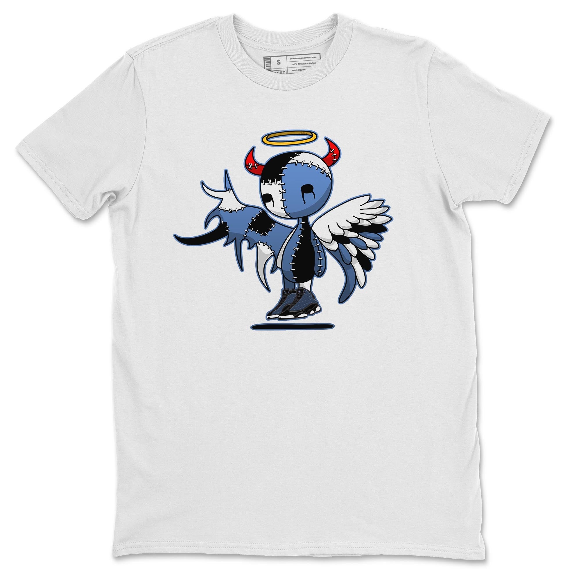 Jordan 13 Brave Blue Sneaker Matching T-Shirt Devil Angel Sneaker Tees Jordan 13 Brave Blue Sneaker Release Tees Crew Neck Tees