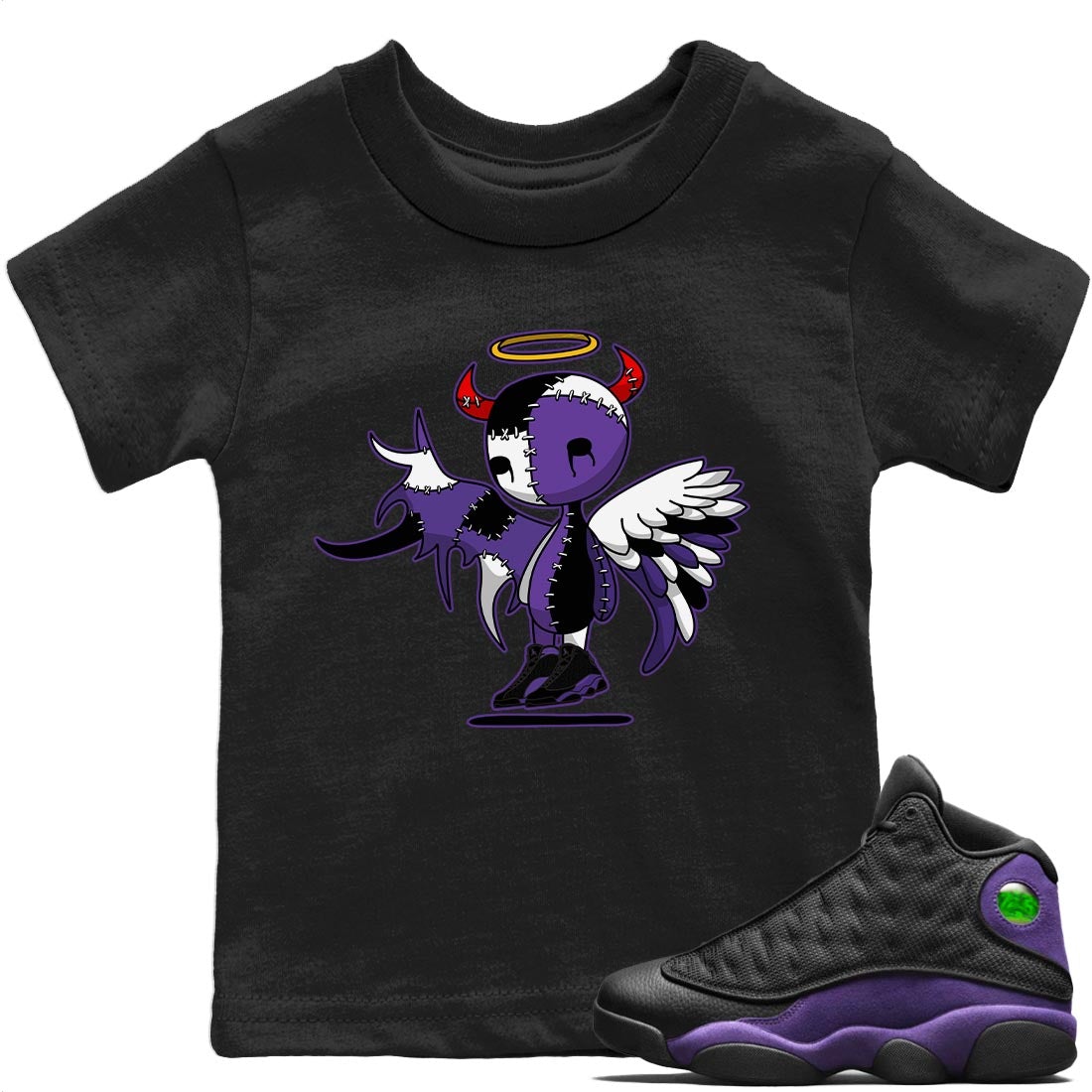 Jordan 13 Court Purple Sneaker Matching T-Shirt Devil Angel Sneaker Tees Jordan 13 Court Purple Sneaker Release Tees Kids Shirts