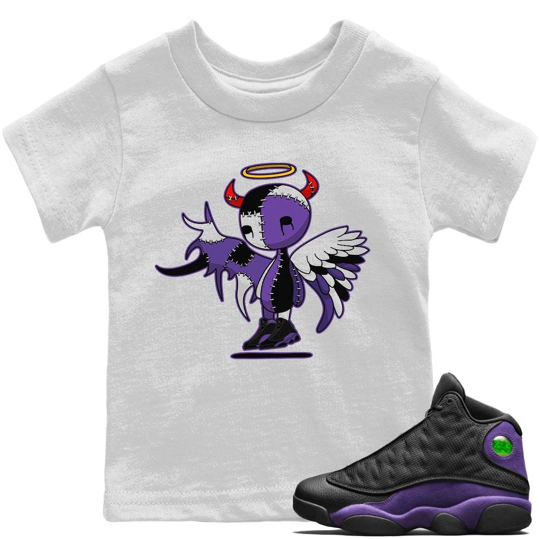 Jordan 13 Court Purple Sneaker Matching T-Shirt Devil Angel Sneaker Tees Jordan 13 Court Purple Sneaker Release Tees Kids Shirts