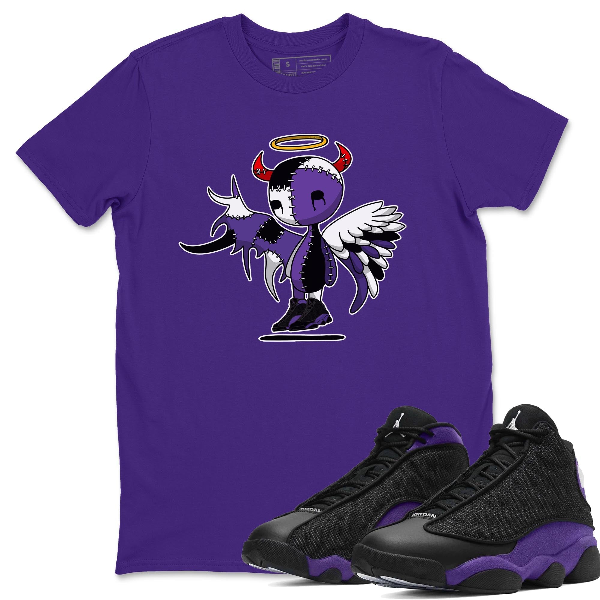 Jordan 13 Court Purple Shirt To Match Jordans Devil Angel Sneaker Tees Jordan 13 Court Purple Drip Gear Zone Sneaker Matching Clothing Unisex Shirts