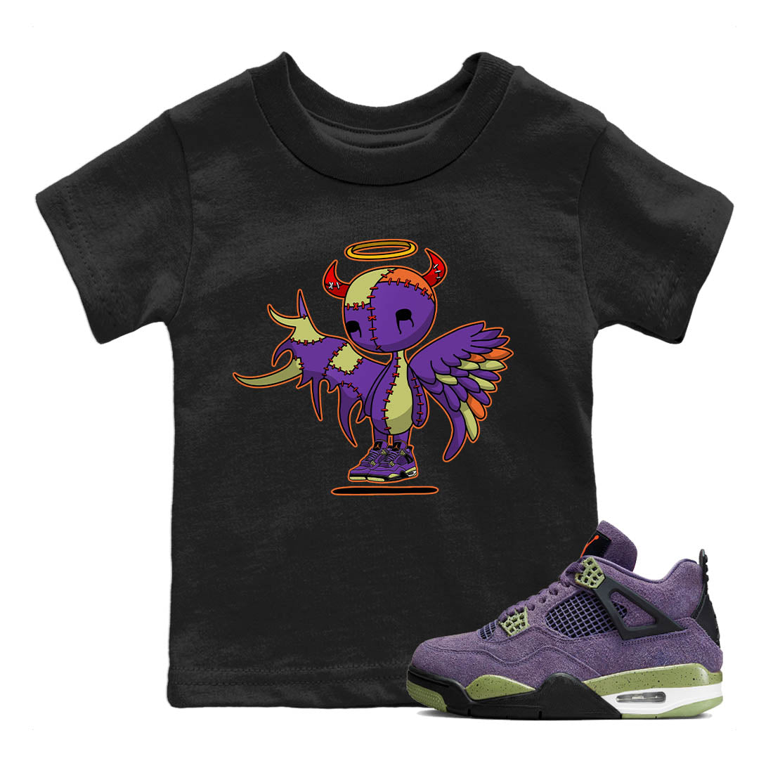Jordan 4 Canyon Purple Sneaker Matching T-Shirt Devil Angel Sneaker Tees Jordan 4 Canyon Purple Sneaker Release Tees Kids Shirts