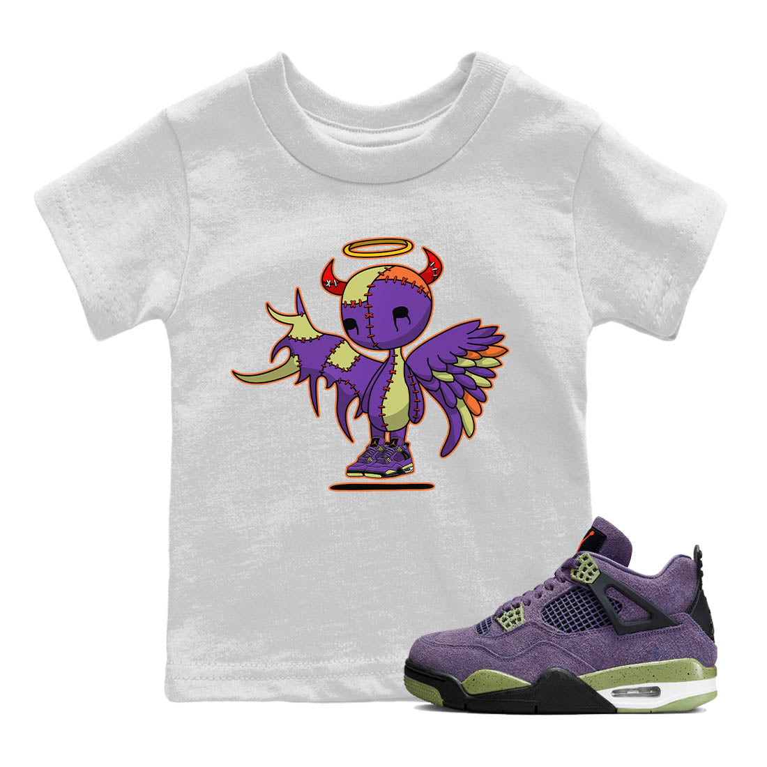 Jordan 4 Canyon Purple Sneaker Matching T-Shirt Devil Angel Sneaker Tees Jordan 4 Canyon Purple Sneaker Release Tees Kids Shirts