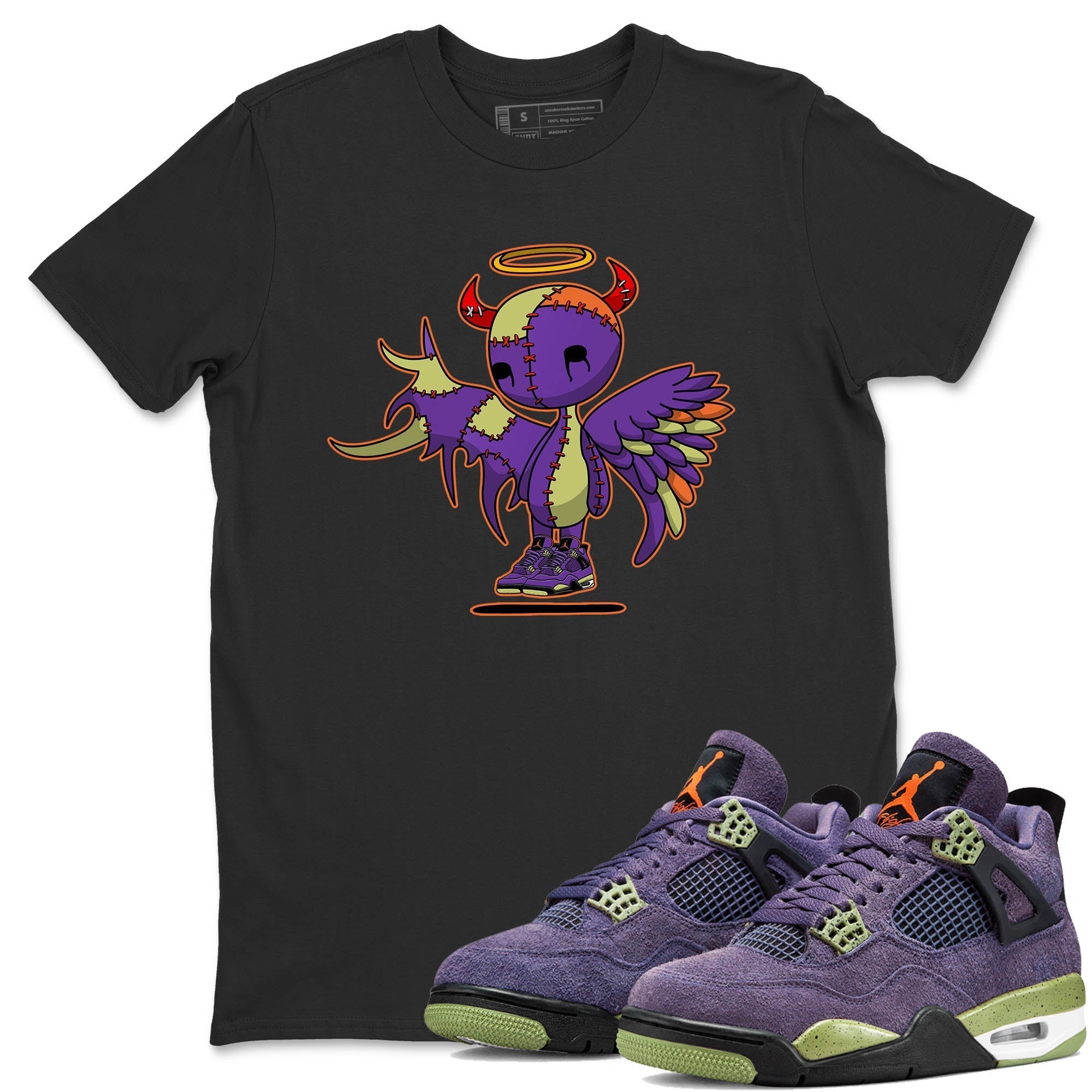 Jordan 4 Canyon Purple Sneaker Matching T-Shirt Devil Angel Sneaker Tees Jordan 4 Canyon Purple Sneaker Release Tees Crew Neck Tees