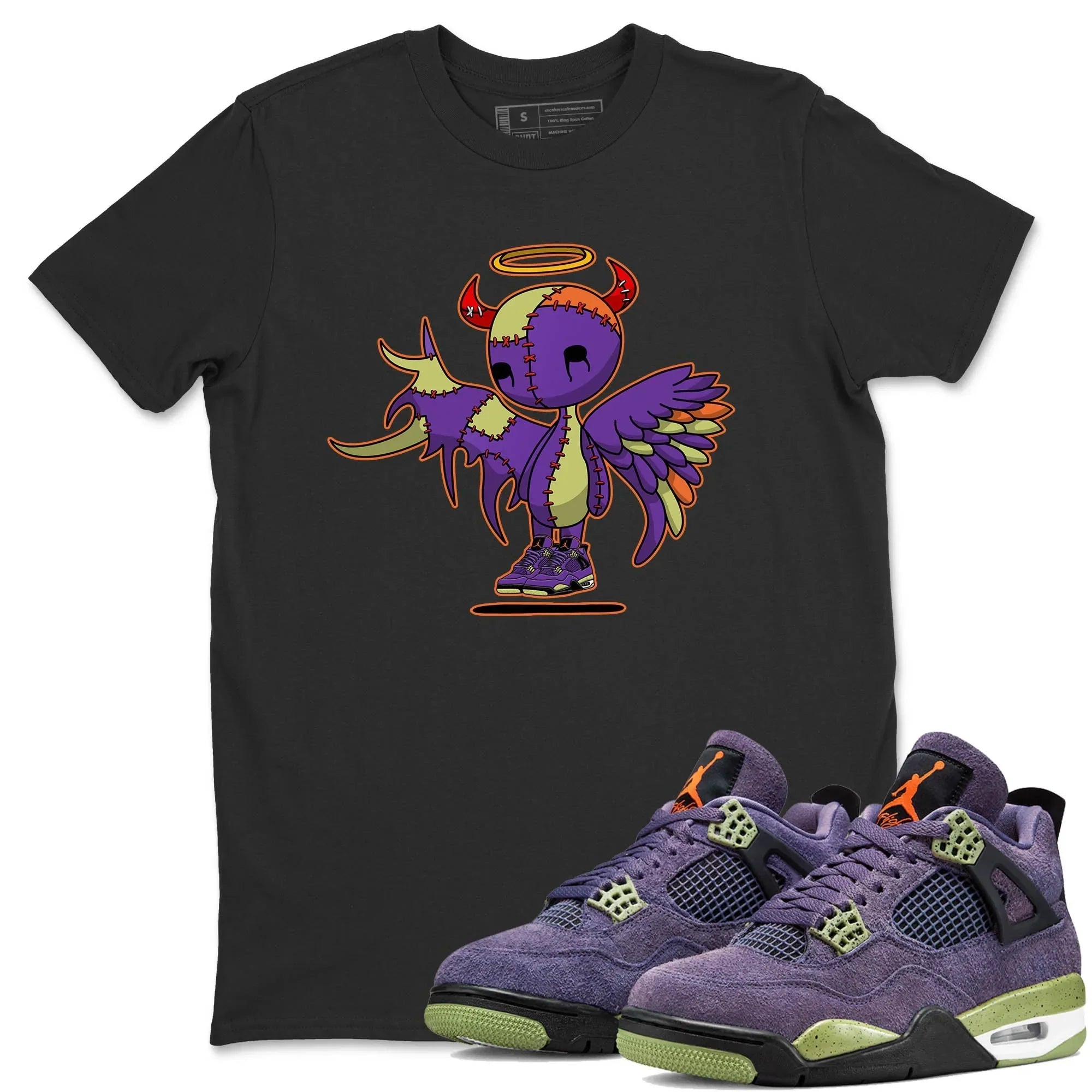 Jordan 4 Canyon Purple Sneaker Matching T-Shirt Devil Angel Sneaker Tees Jordan 4 Canyon Purple Sneaker Release Tees Crew Neck Tees