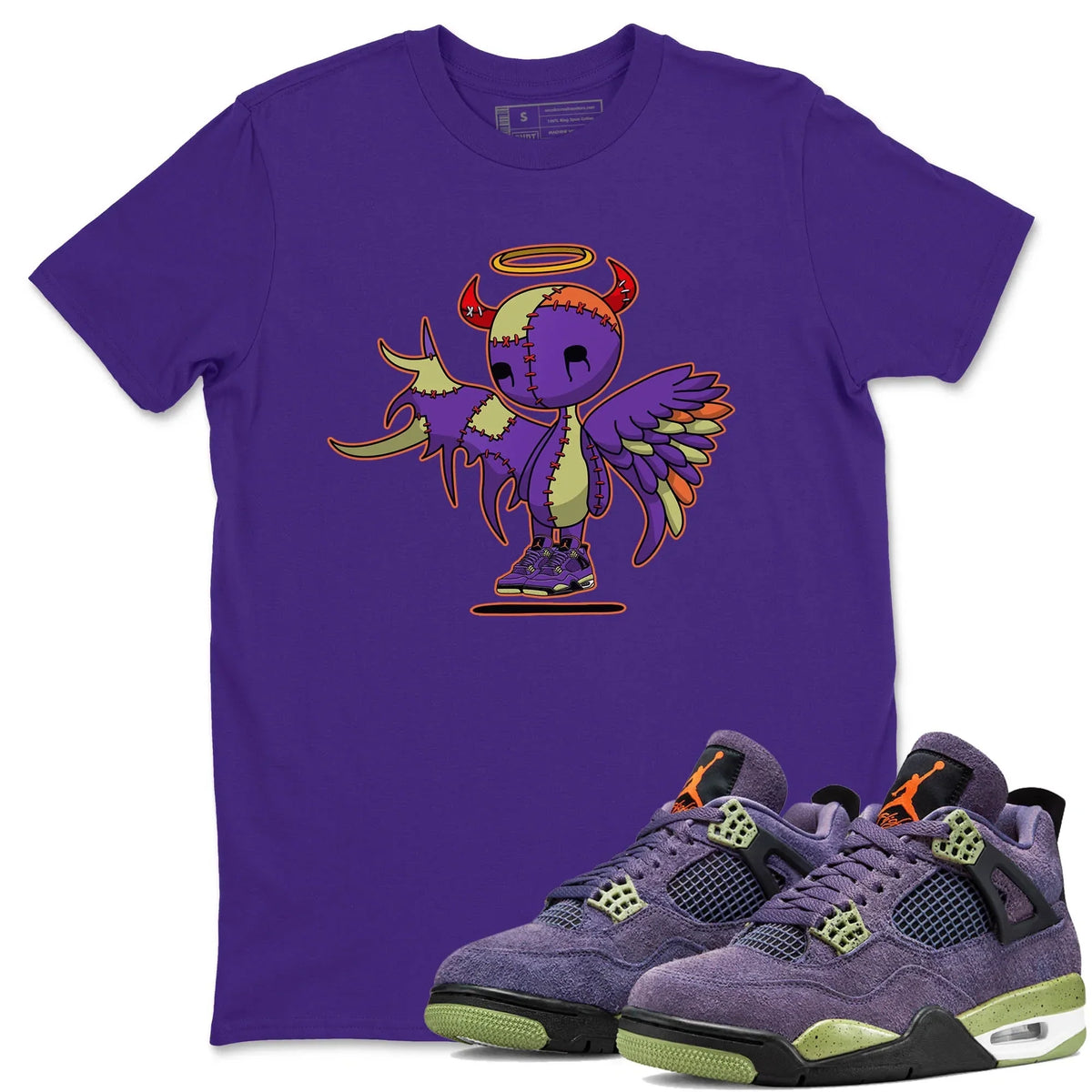 Jordan 4 Canyon Purple Sneaker Matching T-Shirt Devil Angel Sneaker Tees Jordan 4 Canyon Purple Sneaker Release Tees Crew Neck Tees