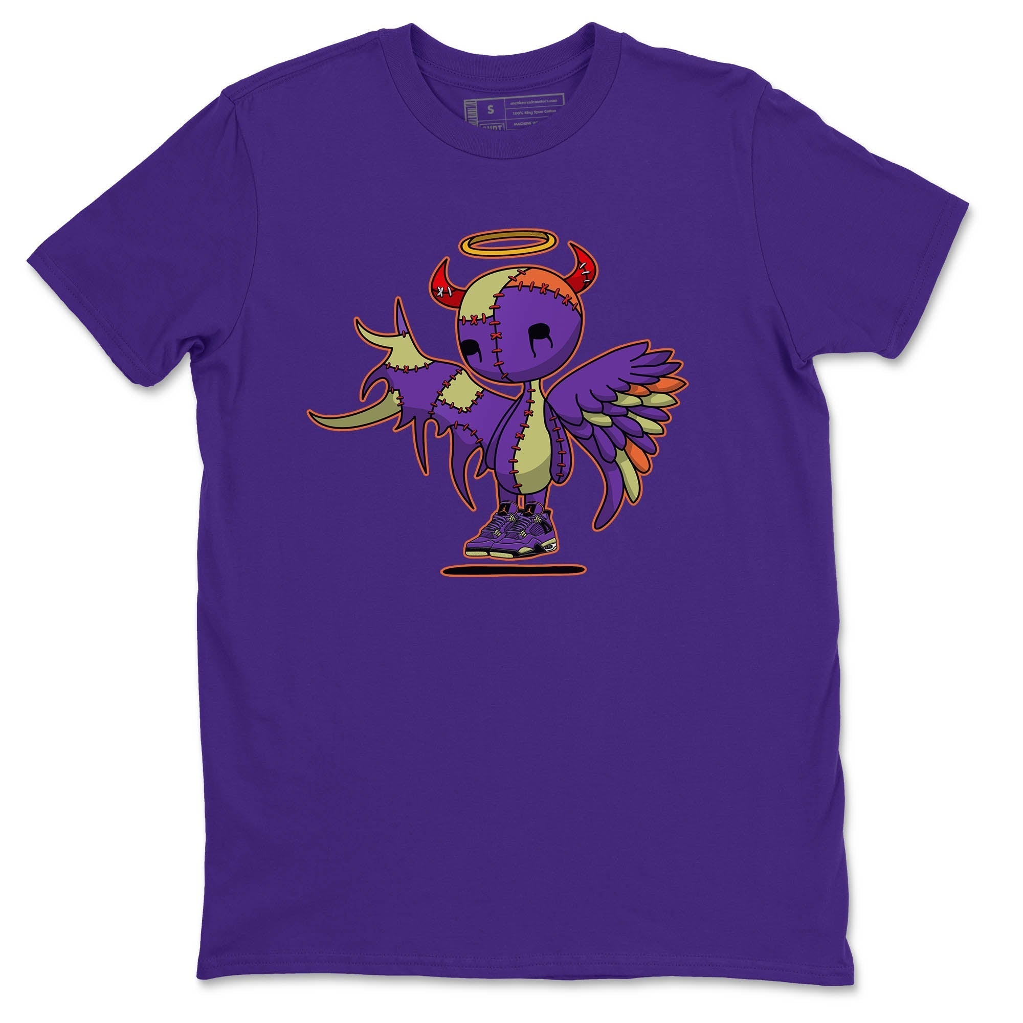 Jordan 4 Canyon Purple Sneaker Matching T-Shirt Devil Angel Sneaker Tees Jordan 4 Canyon Purple Sneaker Release Tees Crew Neck Tees