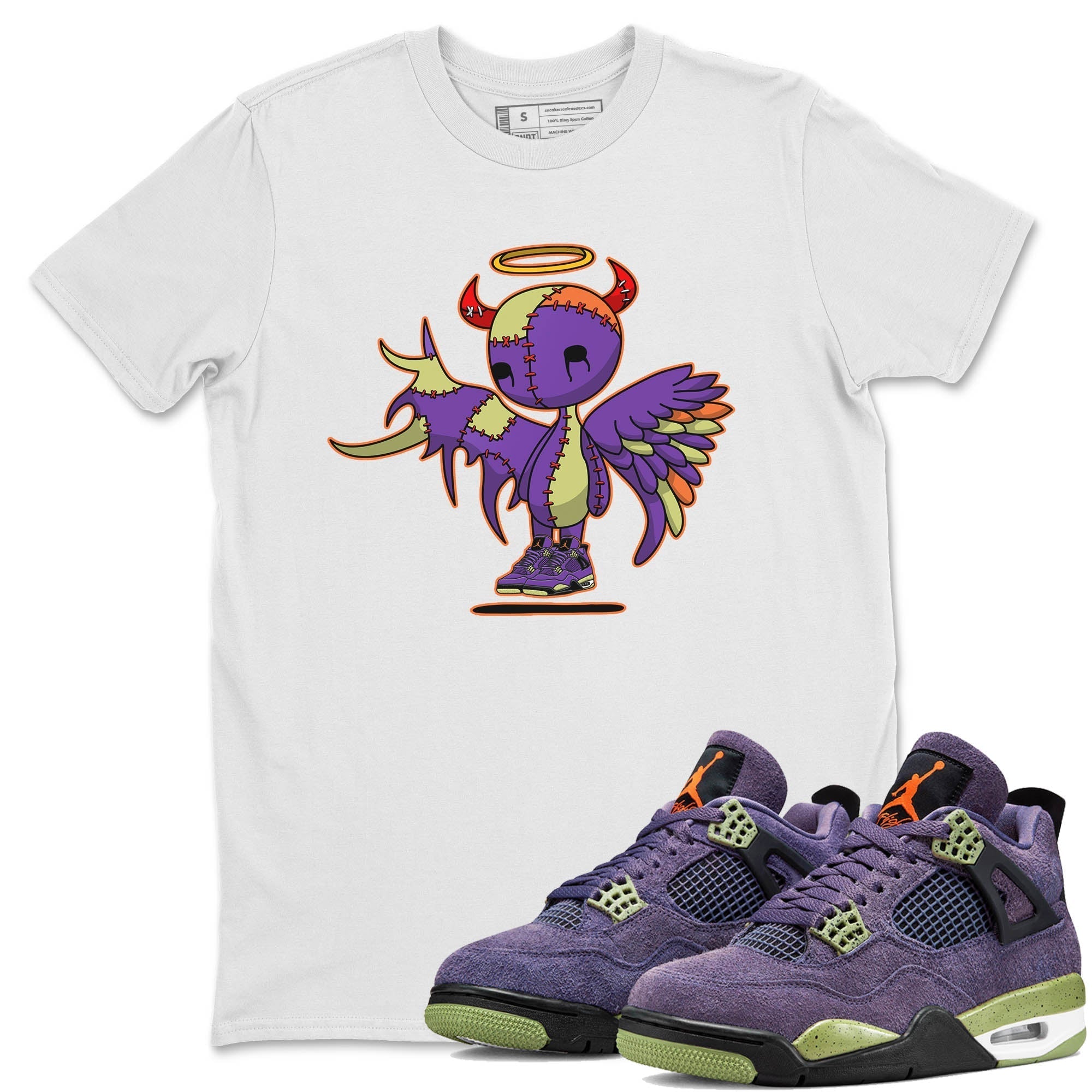 Jordan 4 Canyon Purple Sneaker Matching T-Shirt Devil Angel Sneaker Tees Jordan 4 Canyon Purple Sneaker Release Tees Crew Neck Tees