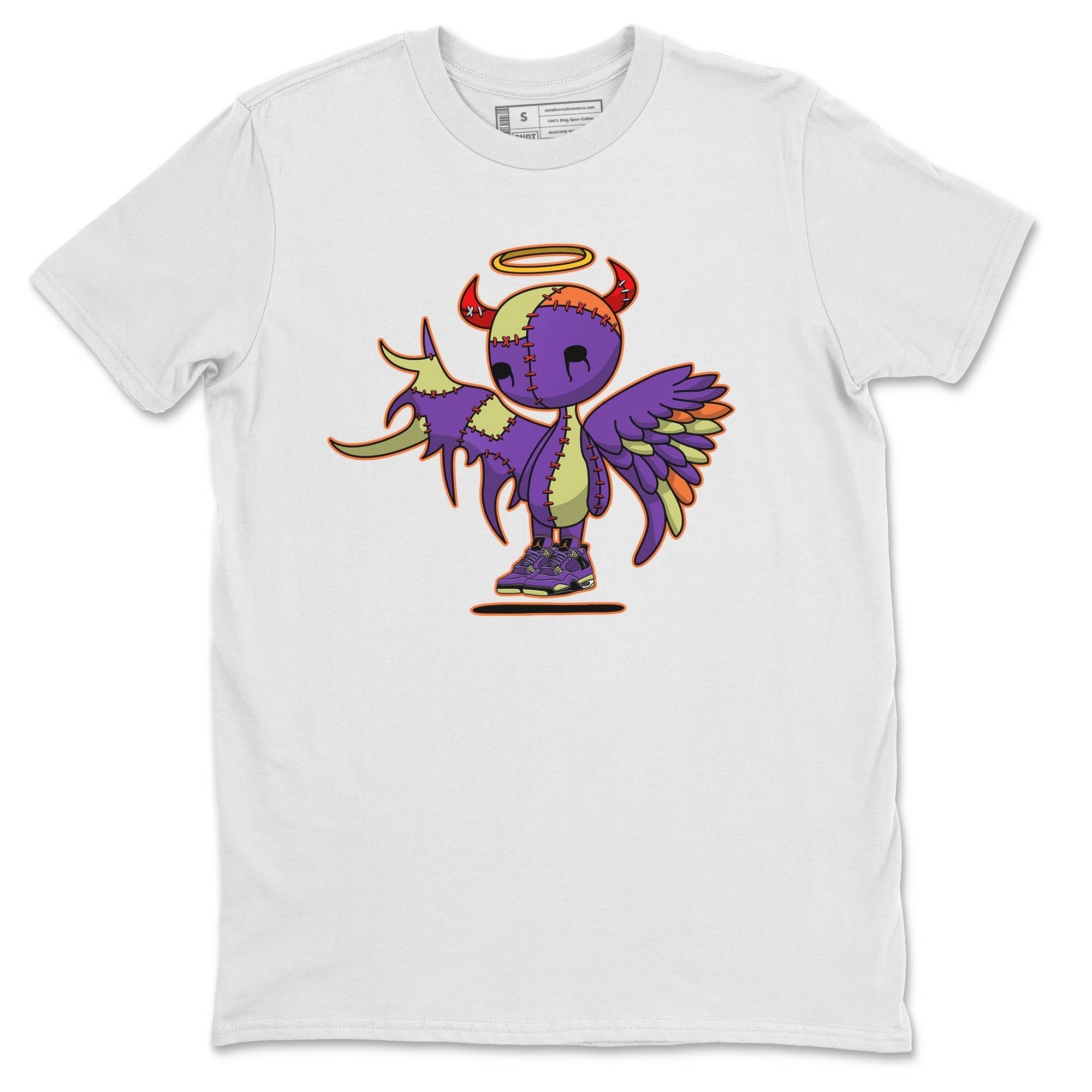 Jordan 4 Canyon Purple Sneaker Matching T-Shirt Devil Angel Sneaker Tees Jordan 4 Canyon Purple Sneaker Release Tees Crew Neck Tees