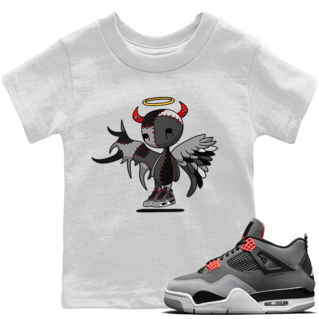 Jordan 4 Infrared Sneaker Matching T-Shirt Devil Angel Sneaker Tees Jordan 4 Infrared Sneaker Release Tees Kids Shirts