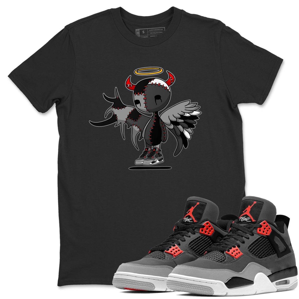 Jordan 4 Infrared Sneaker Matching T-Shirt Devil Angel Sneaker Tees Jordan 4 Infrared Sneaker Release Tees Crew Neck Tees