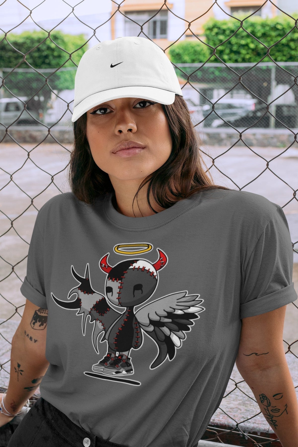 Jordan 4 Infrared Sneaker Matching T-Shirt Devil Angel Sneaker Tees Jordan 4 Infrared Sneaker Release Tees Crew Neck Tees