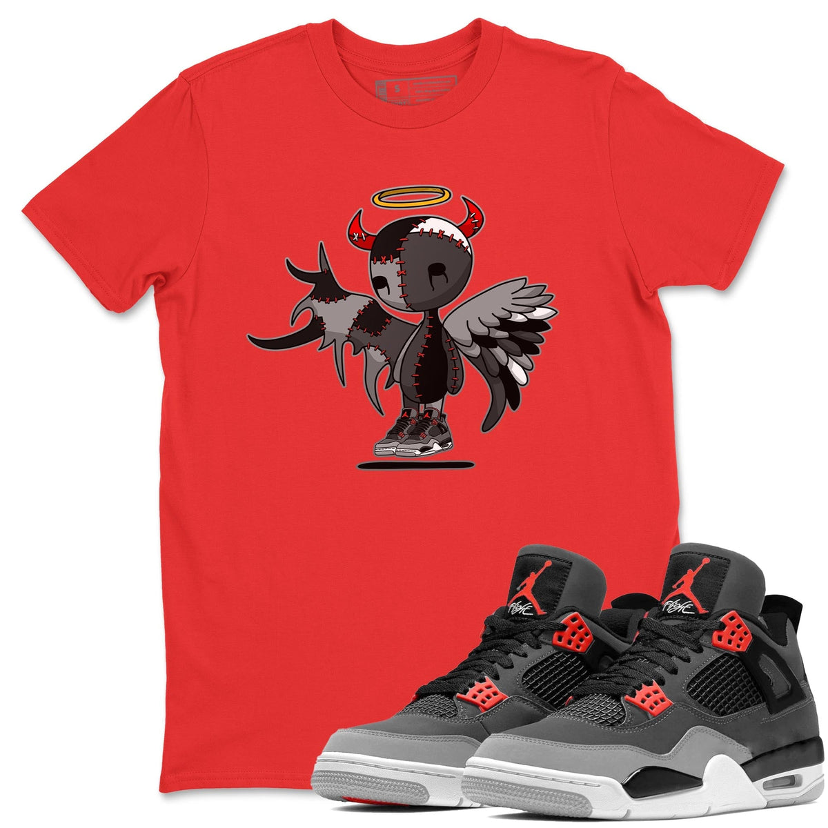 Jordan 4 Infrared Sneaker Matching T-Shirt Devil Angel Sneaker Tees Jordan 4 Infrared Sneaker Release Tees Crew Neck Tees
