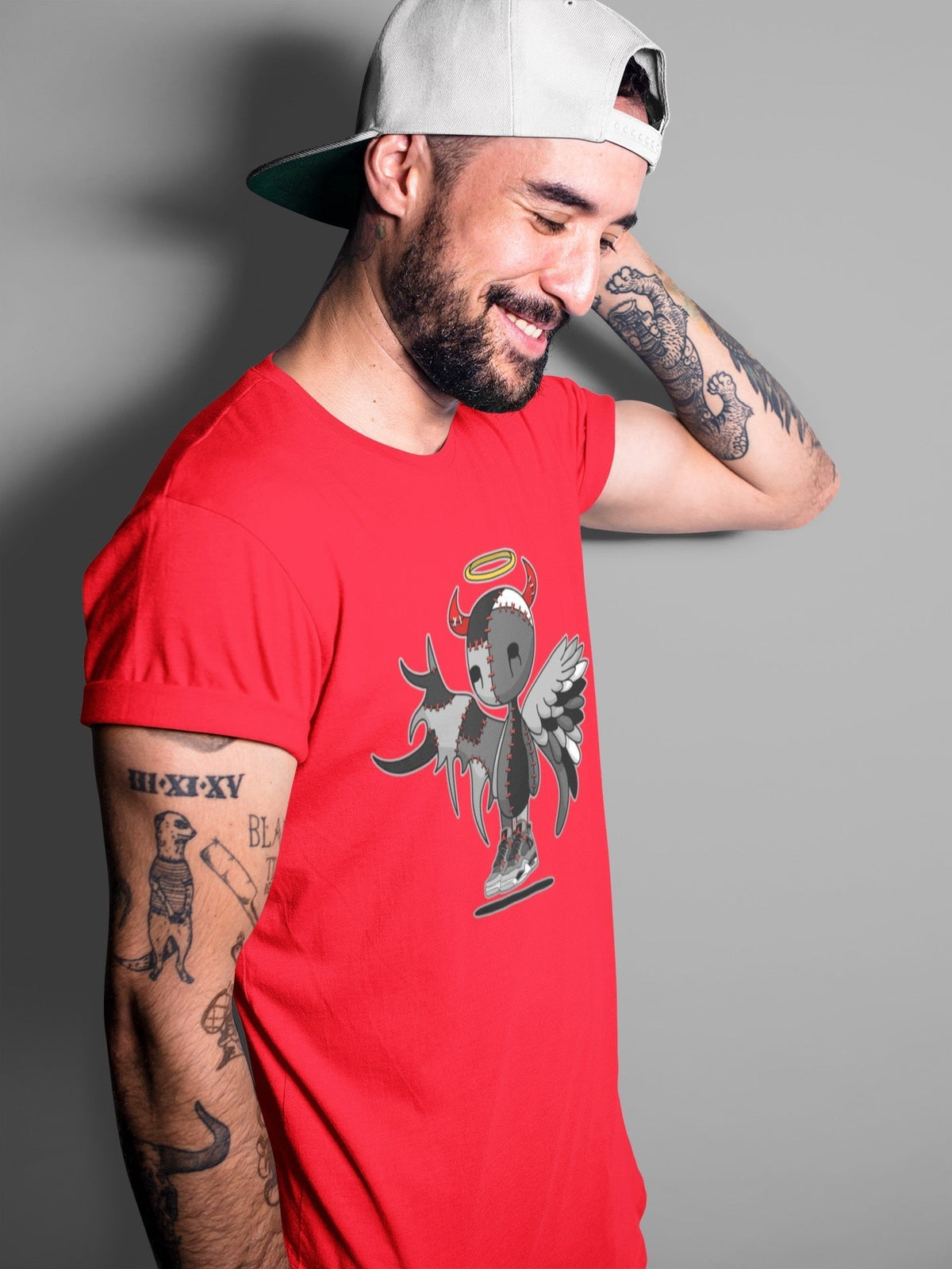 Jordan 4 Infrared Sneaker Matching T-Shirt Devil Angel Sneaker Tees Jordan 4 Infrared Sneaker Release Tees Crew Neck Tees