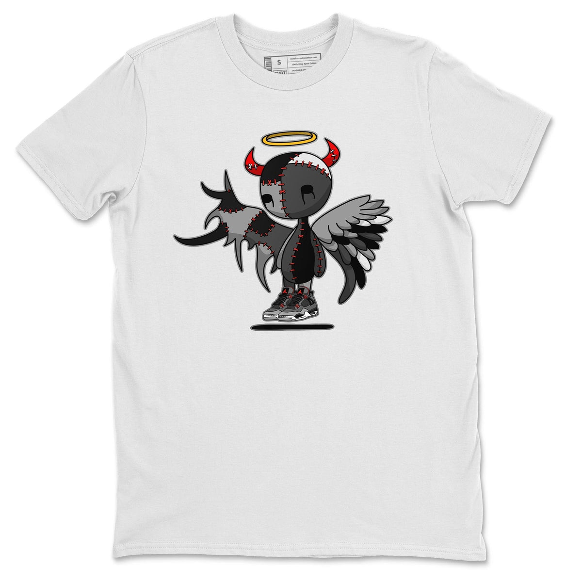 Jordan 4 Infrared Sneaker Matching T-Shirt Devil Angel Sneaker Tees Jordan 4 Infrared Sneaker Release Tees Crew Neck Tees