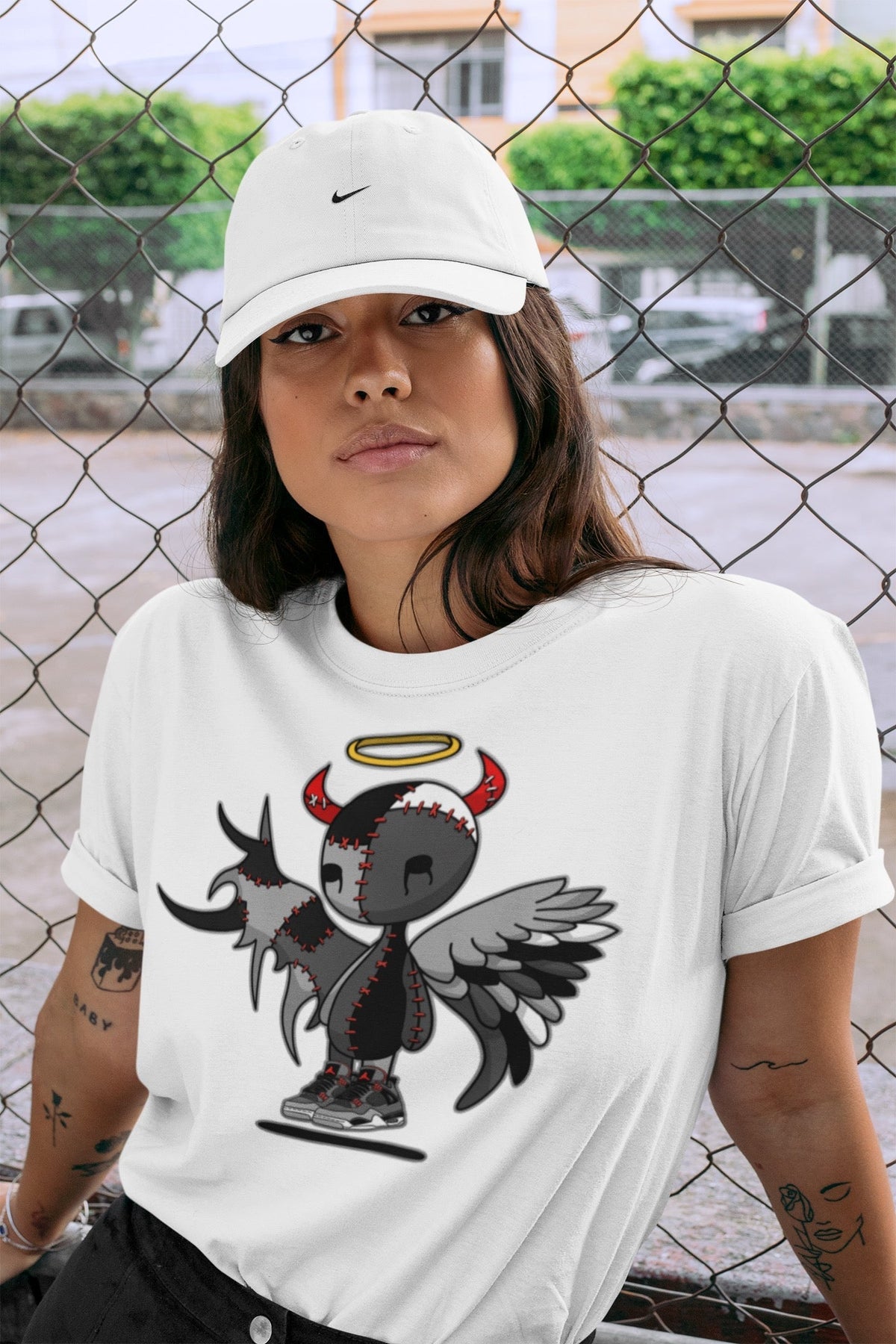 Jordan 4 Infrared Sneaker Matching T-Shirt Devil Angel Sneaker Tees Jordan 4 Infrared Sneaker Release Tees Crew Neck Tees