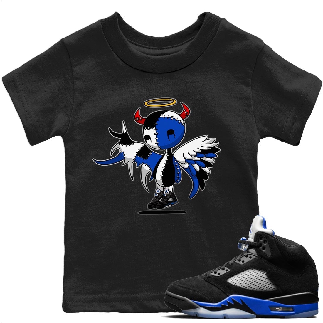 Jordan 5 Racer Blue Sneaker Matching T-Shirt Devil Angel Sneaker Tees Jordan 5 Racer Blue Sneaker Release Tees Kids Shirts