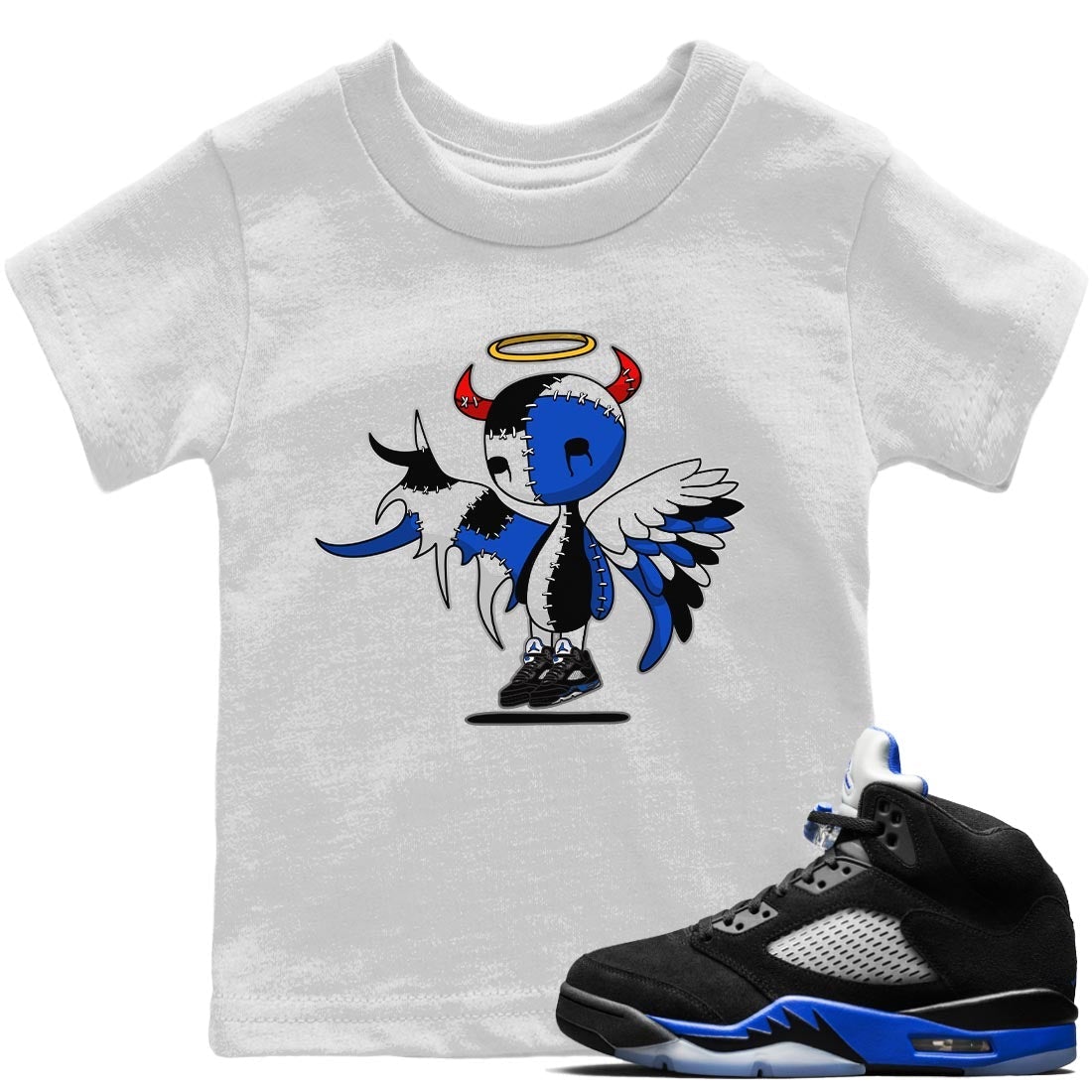 Jordan 5 Racer Blue Sneaker Matching T-Shirt Devil Angel Sneaker Tees Jordan 5 Racer Blue Sneaker Release Tees Kids Shirts