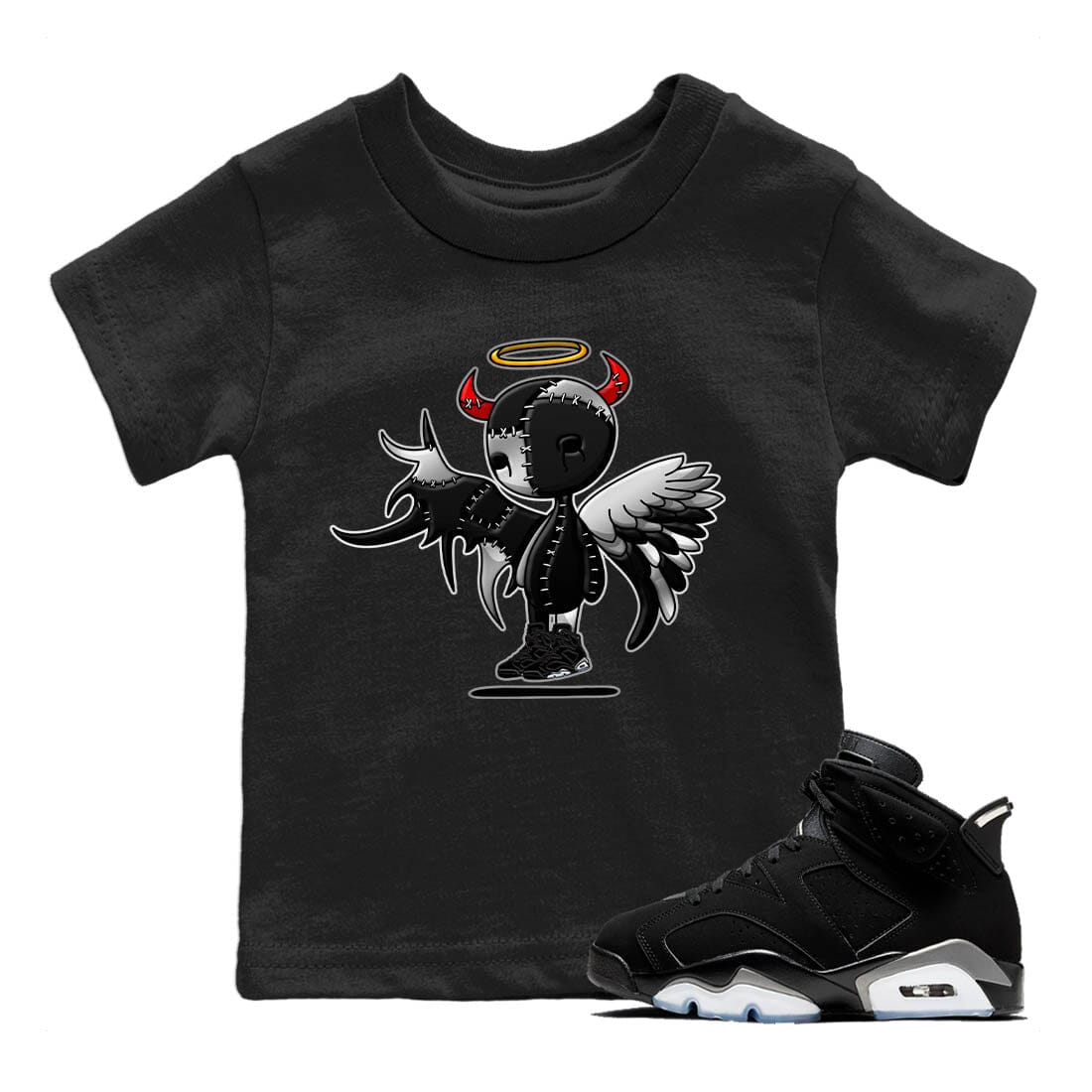 Jordan 6 Chrome Sneaker Matching T-Shirt Devil Angel Sneaker Tees Jordan 6 Chrome Sneaker Release Tees Kids Shirts