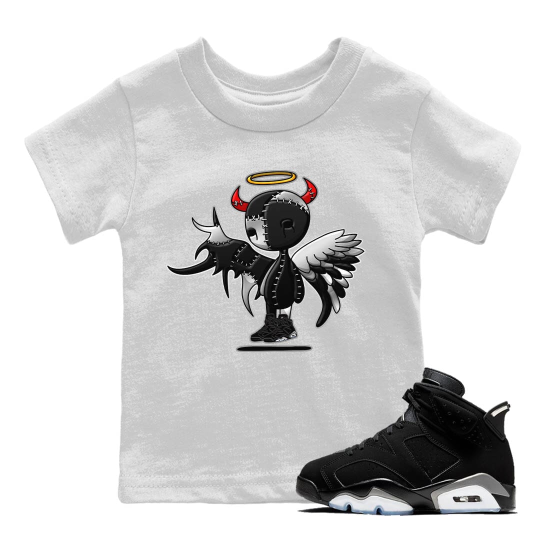 Jordan 6 Chrome Sneaker Matching T-Shirt Devil Angel Sneaker Tees Jordan 6 Chrome Sneaker Release Tees Kids Shirts
